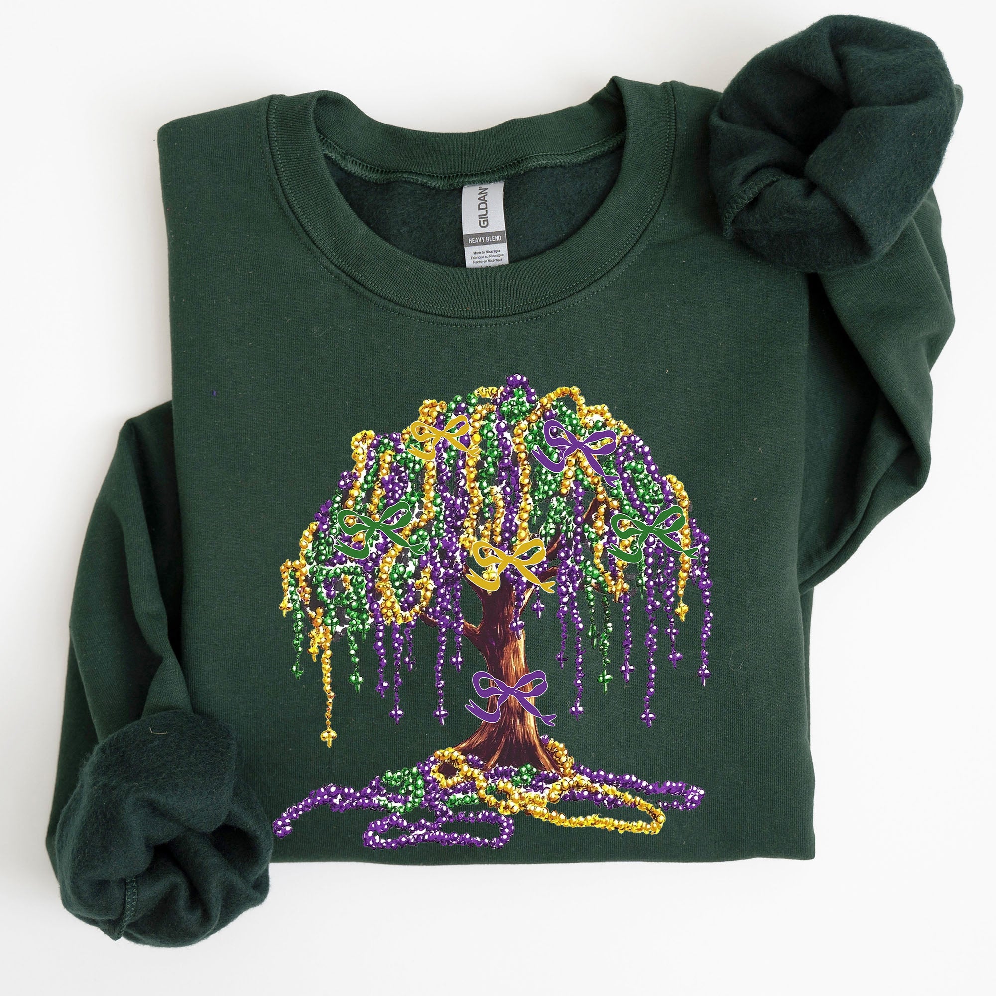 Mardi Gras Bead Tree Coquette Carnival Fleur de Lis Fat Tuesday Parade Sweatshirt