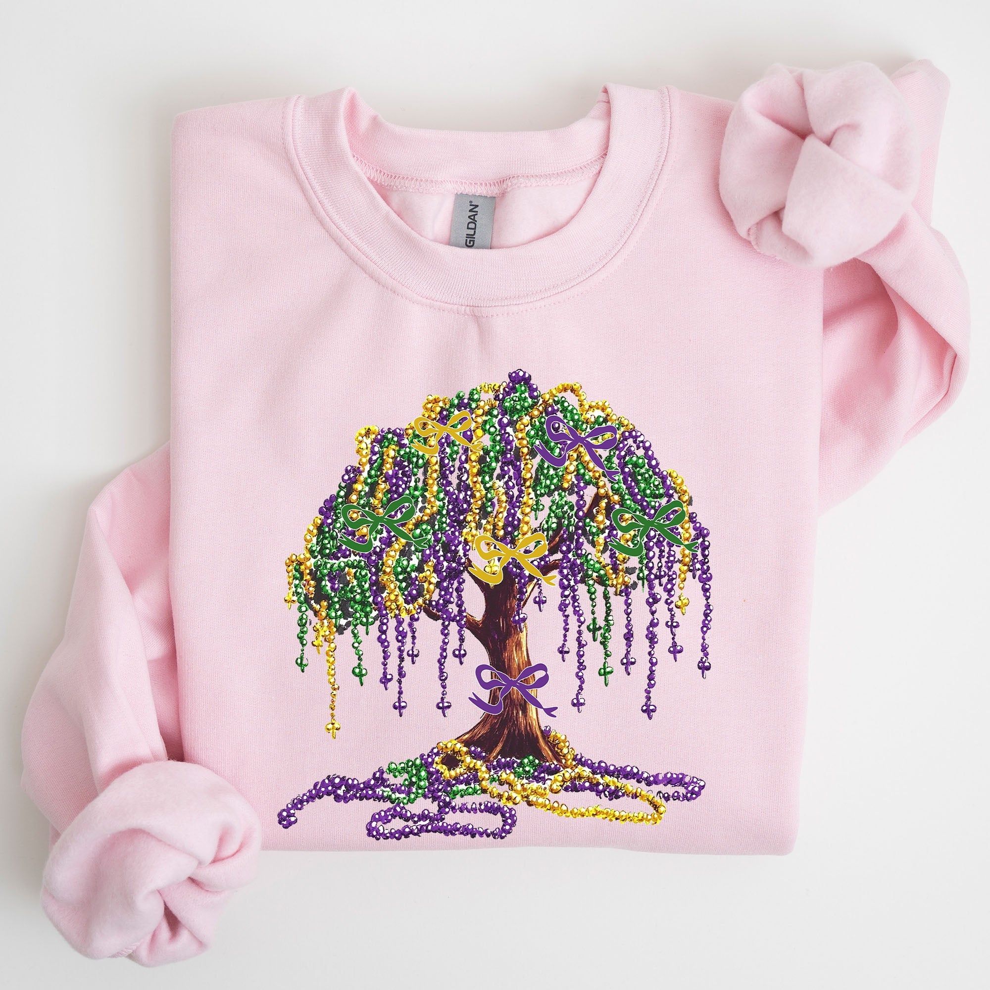 Mardi Gras Bead Tree Coquette Carnival Fleur de Lis Fat Tuesday Parade Sweatshirt