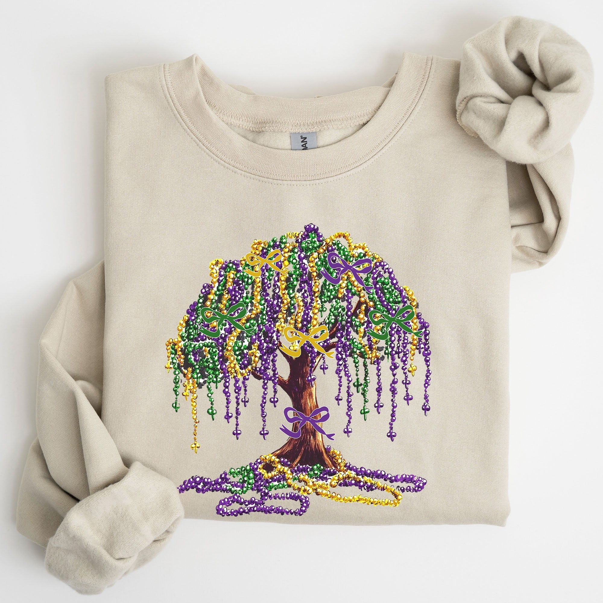 Mardi Gras Bead Tree Coquette Carnival Fleur de Lis Fat Tuesday Parade Sweatshirt