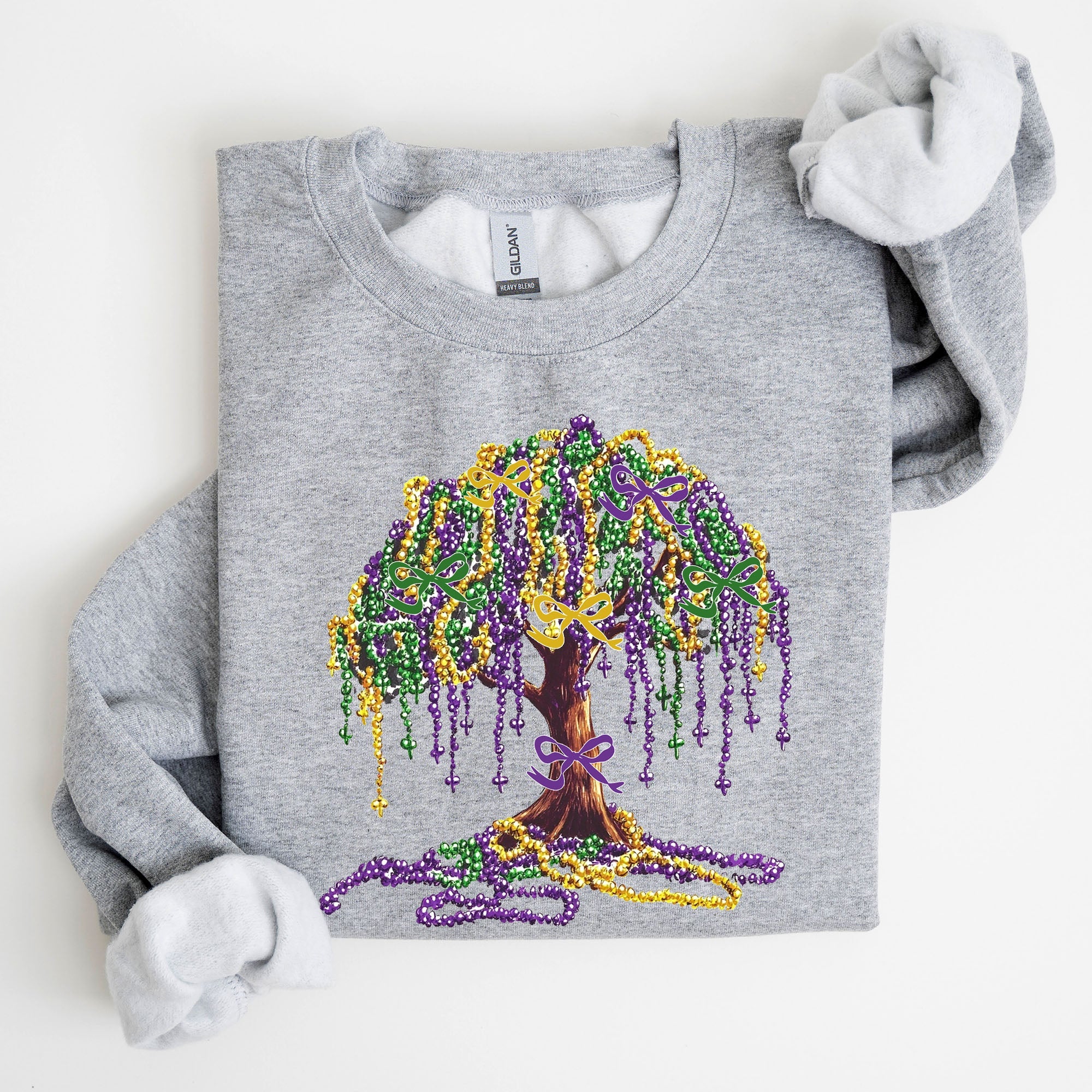 Mardi Gras Bead Tree Coquette Carnival Fleur de Lis Fat Tuesday Parade Sweatshirt