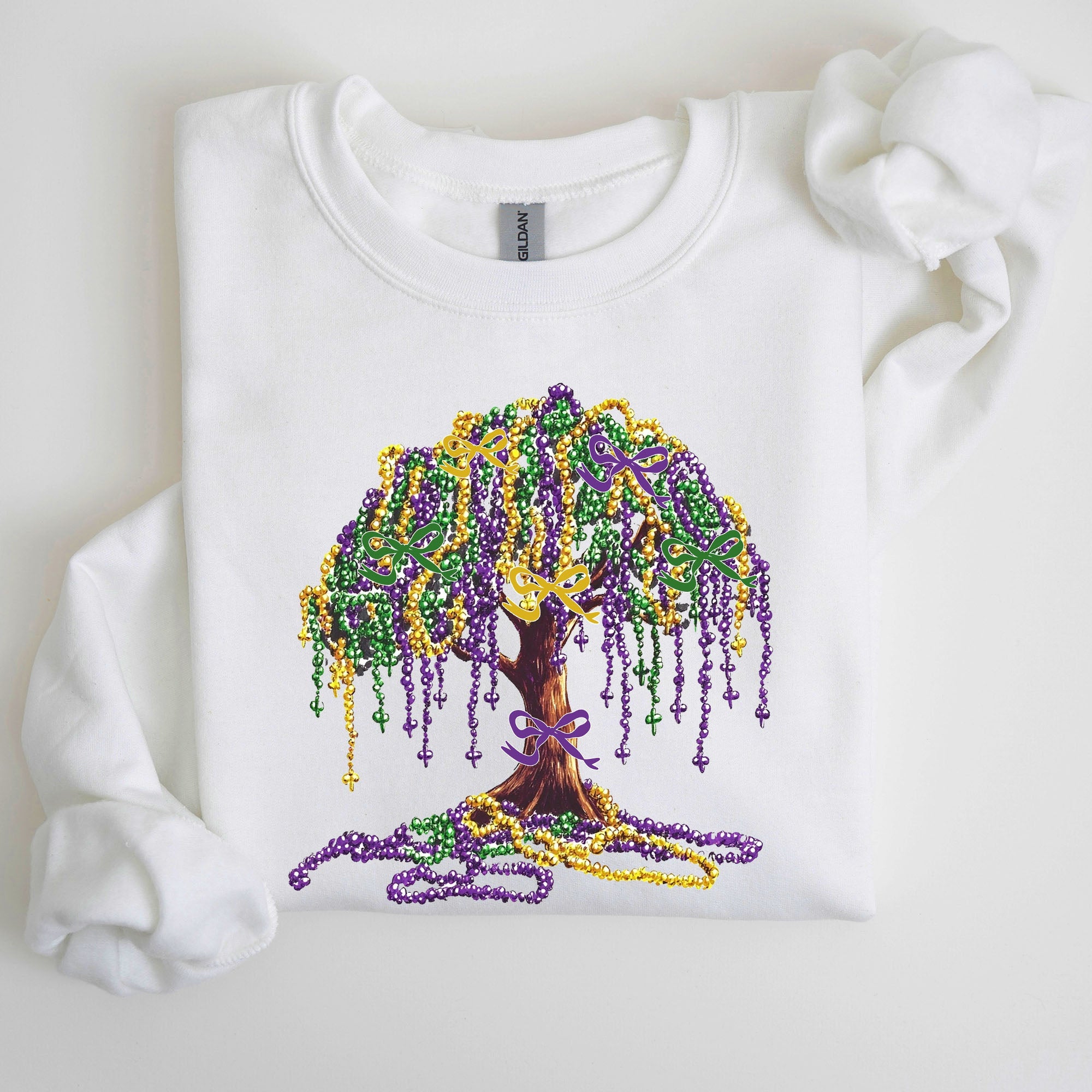 Mardi Gras Bead Tree Coquette Carnival Fleur de Lis Fat Tuesday Parade Sweatshirt
