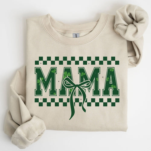 Checkered Mama Vintage St Paddy's Day Bow Clover Shamrock Lucky Irish Lucky Charm Sweatshirt