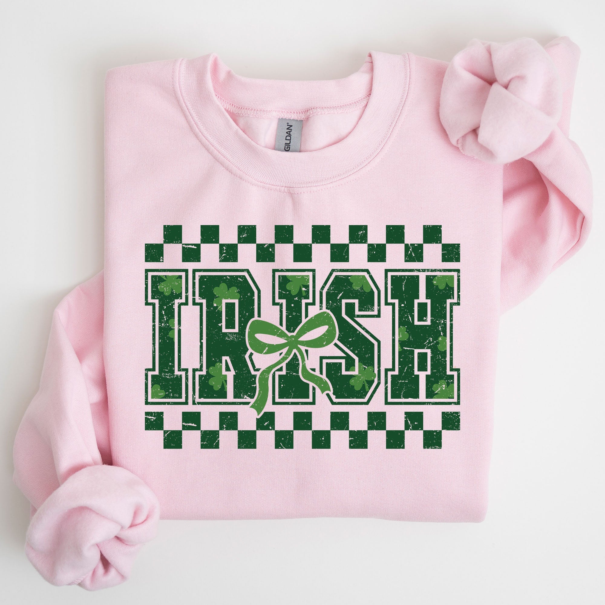 Irish Checkered Retro Shamrock Bow Coquette Lucky Charm St Patrick's Day Sweatshirt