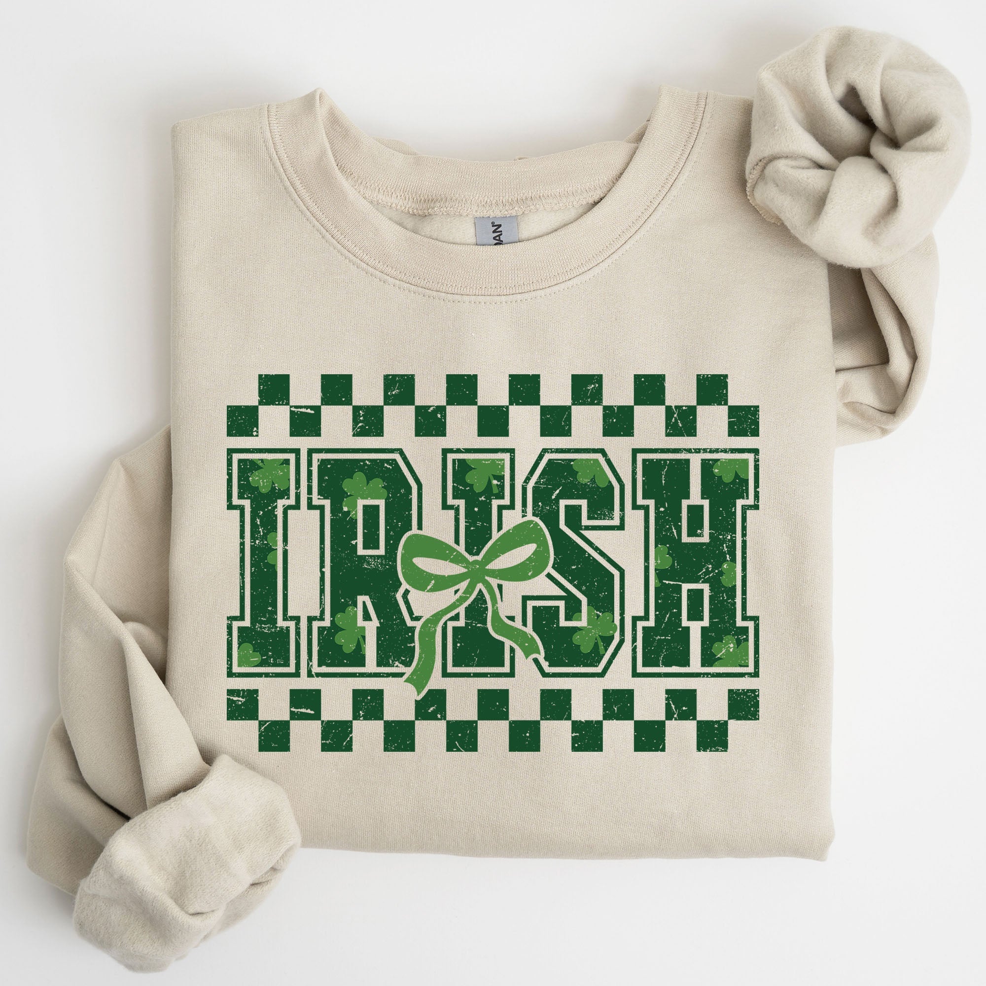Irish Checkered Retro Shamrock Bow Coquette Lucky Charm St Patrick's Day Sweatshirt
