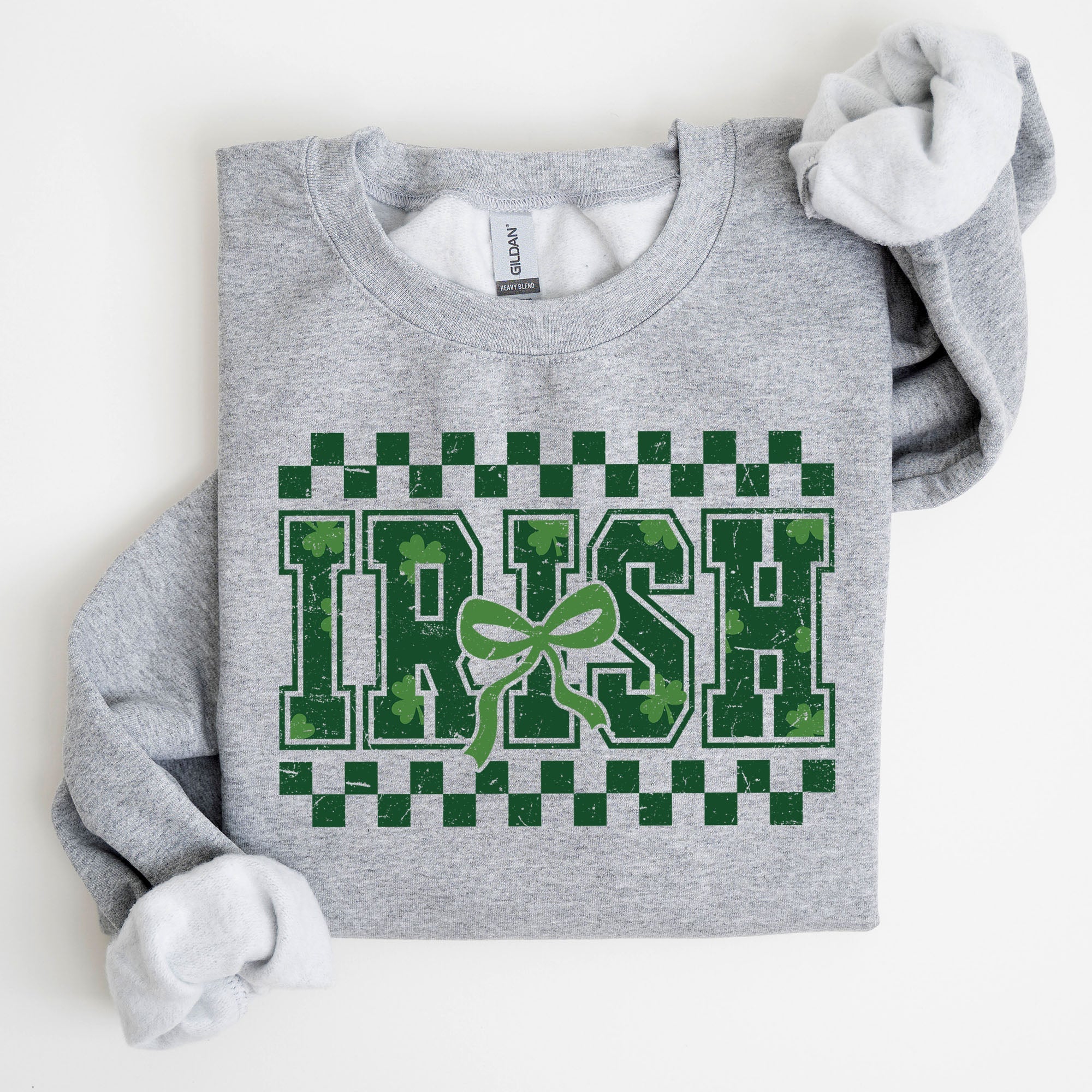 Irish Checkered Retro Shamrock Bow Coquette Lucky Charm St Patrick's Day Sweatshirt