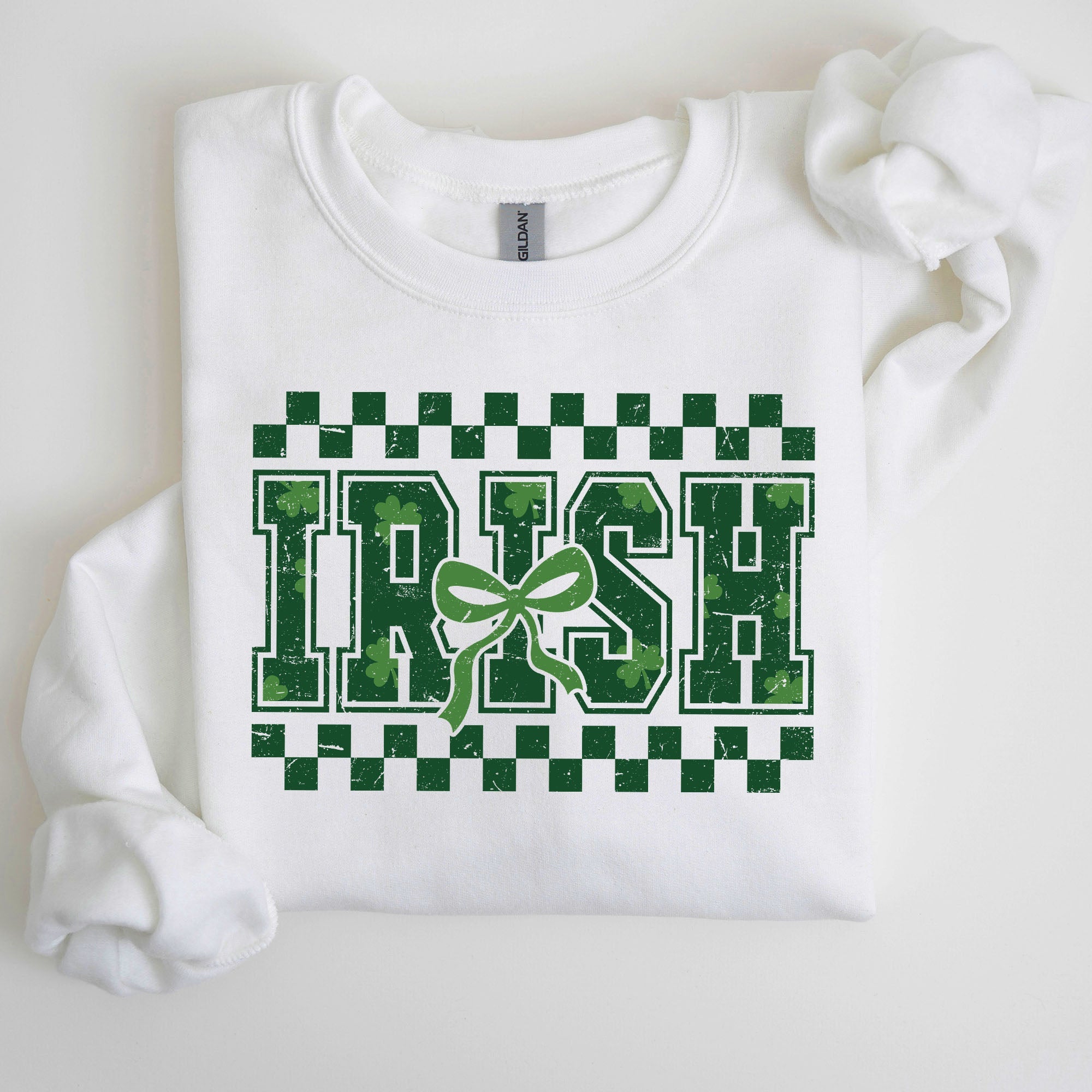 Irish Checkered Retro Shamrock Bow Coquette Lucky Charm St Patrick's Day Sweatshirt