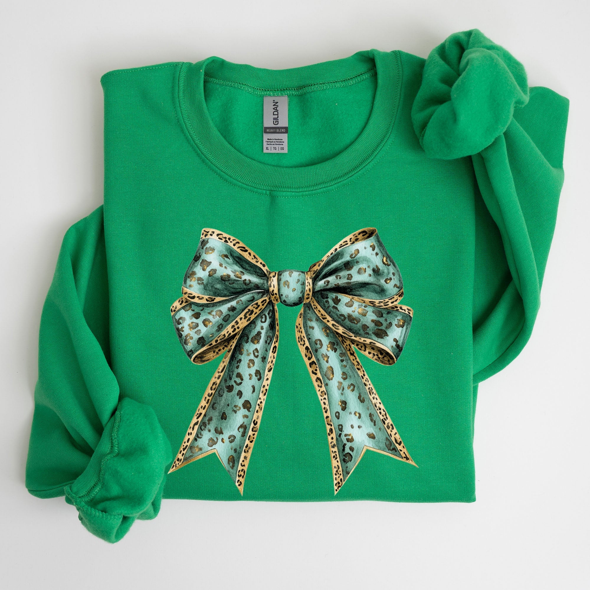 Leopard Bow Coquette Lucky Shamrock Irish Retro St Patrick's Day Graphic Sweatshirt