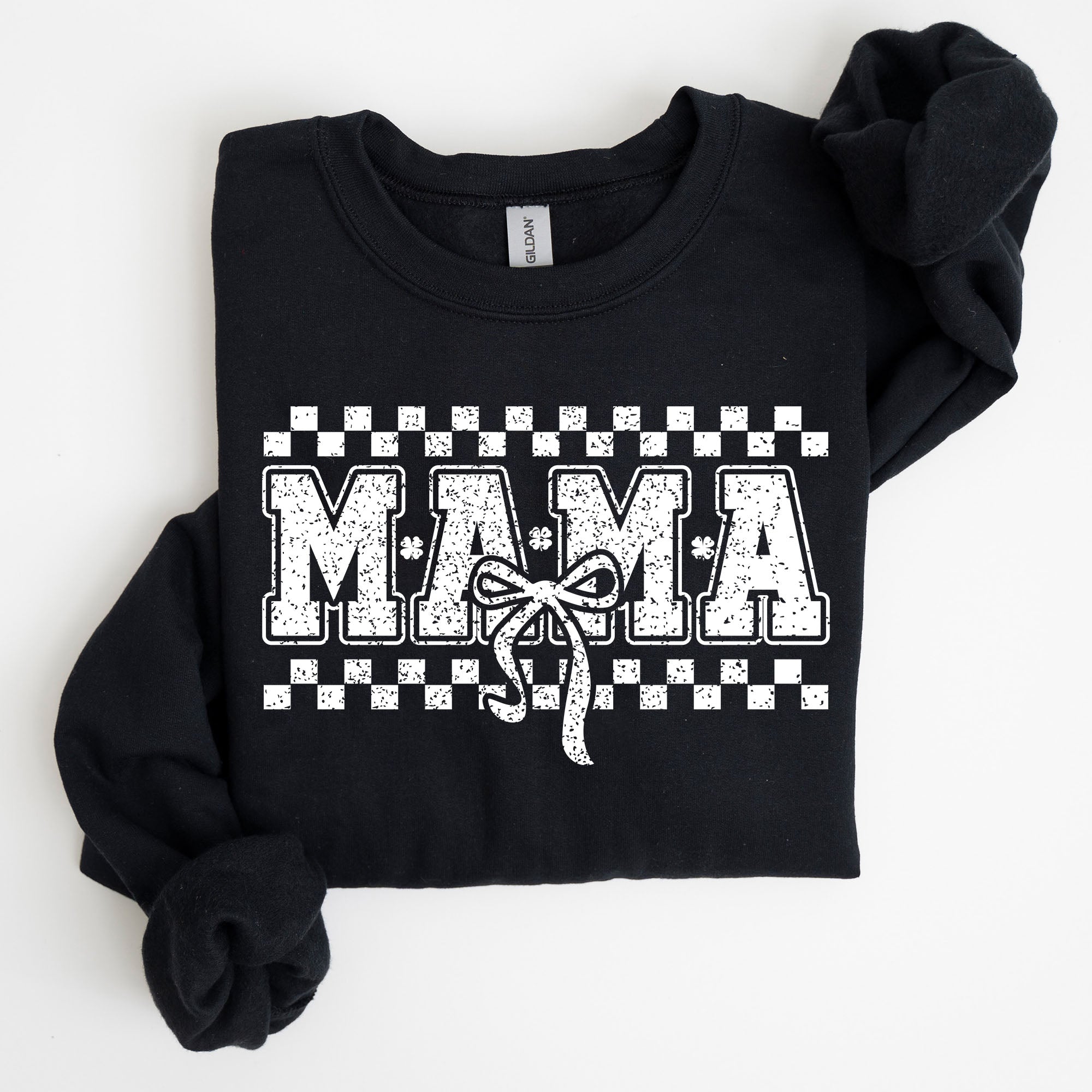 Mama Checkered Bow Coquette Lucky Charm Shamrock Irish Retro St Patrick's Day Sweatshirt