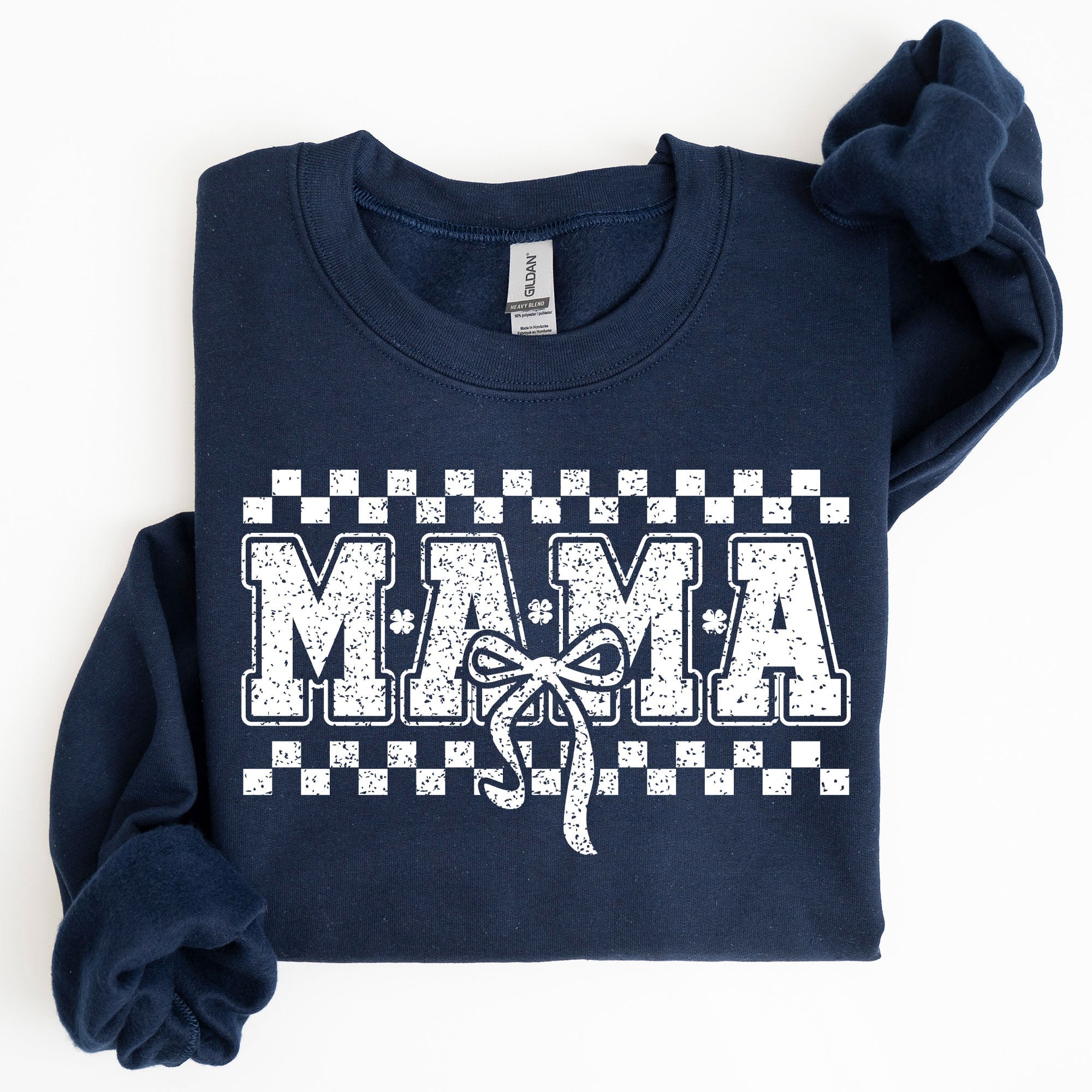 Mama Checkered Bow Coquette Lucky Charm Shamrock Irish Retro St Patrick's Day Sweatshirt