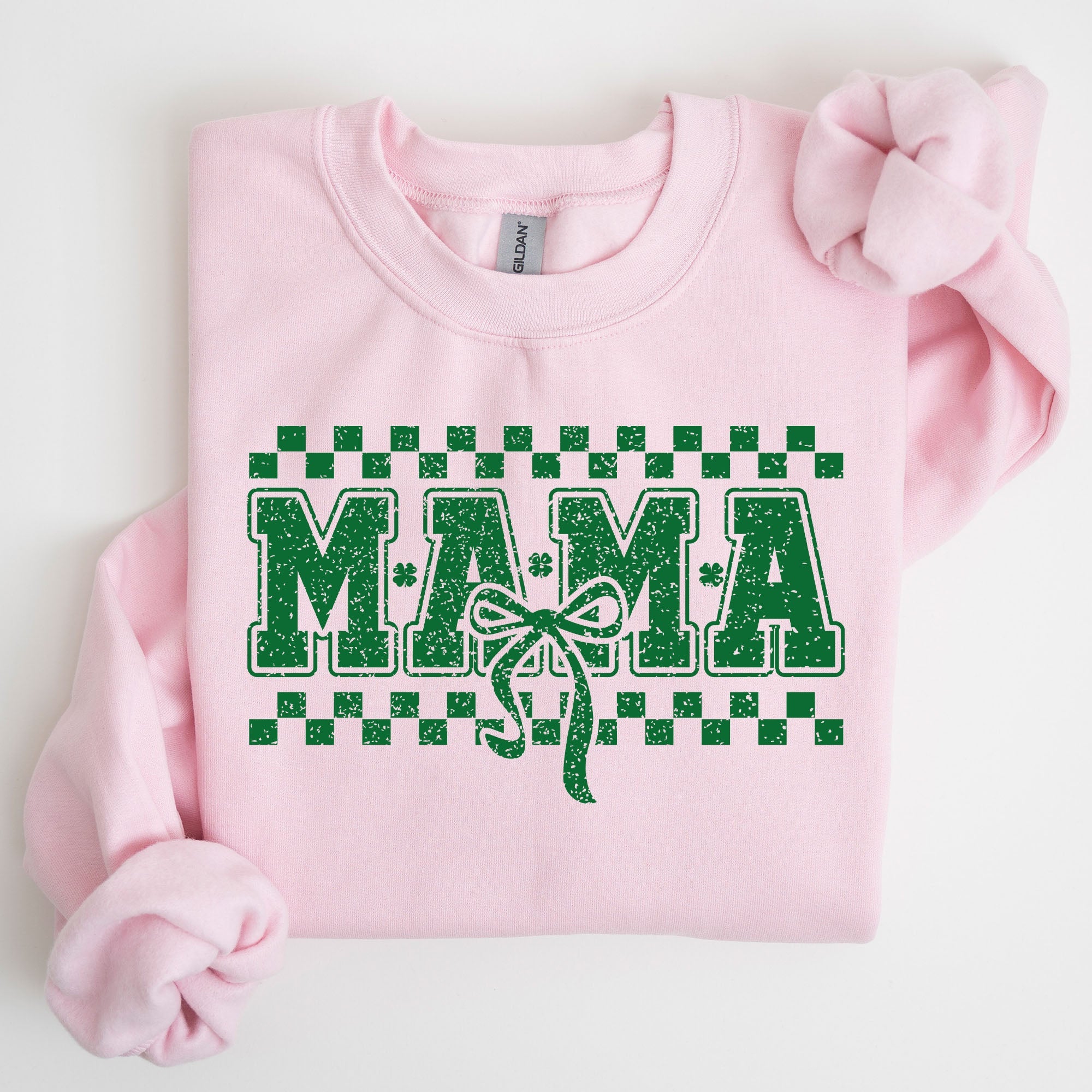 Mama Checkered Bow Coquette Lucky Charm Shamrock Irish Retro St Patrick's Day Sweatshirt