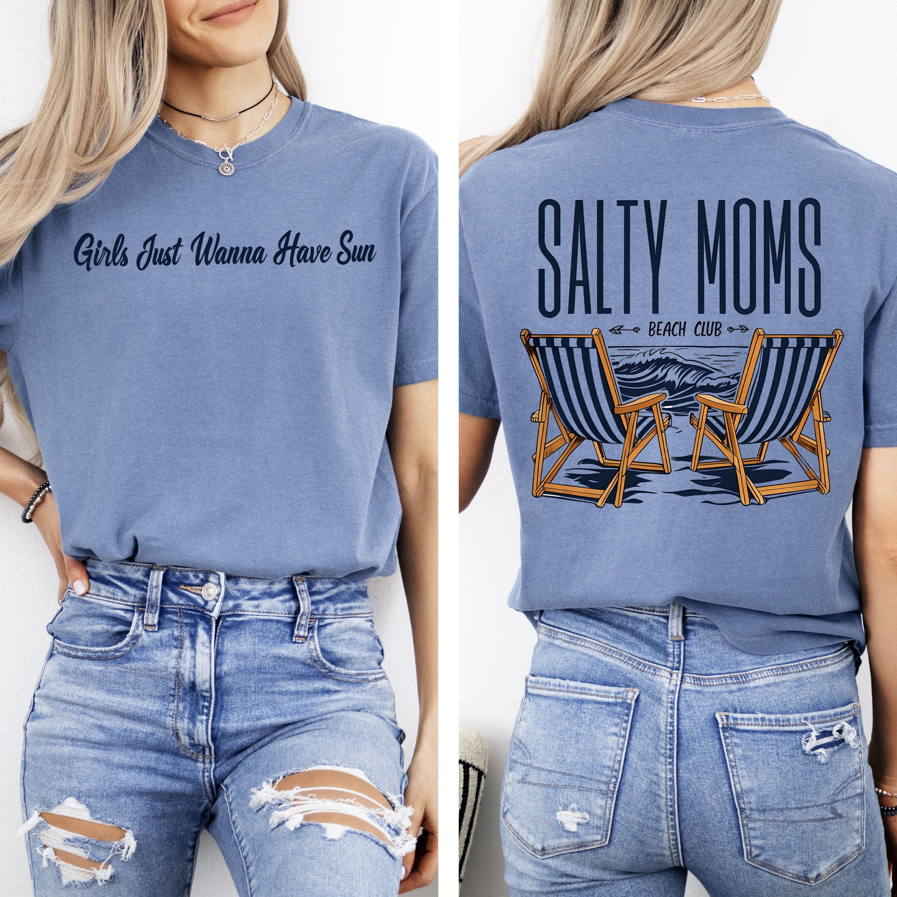 Salty Moms Beach Club Mother's Day Sun Summer Beach Vibes Sea Breeze Comfort Colors Tee