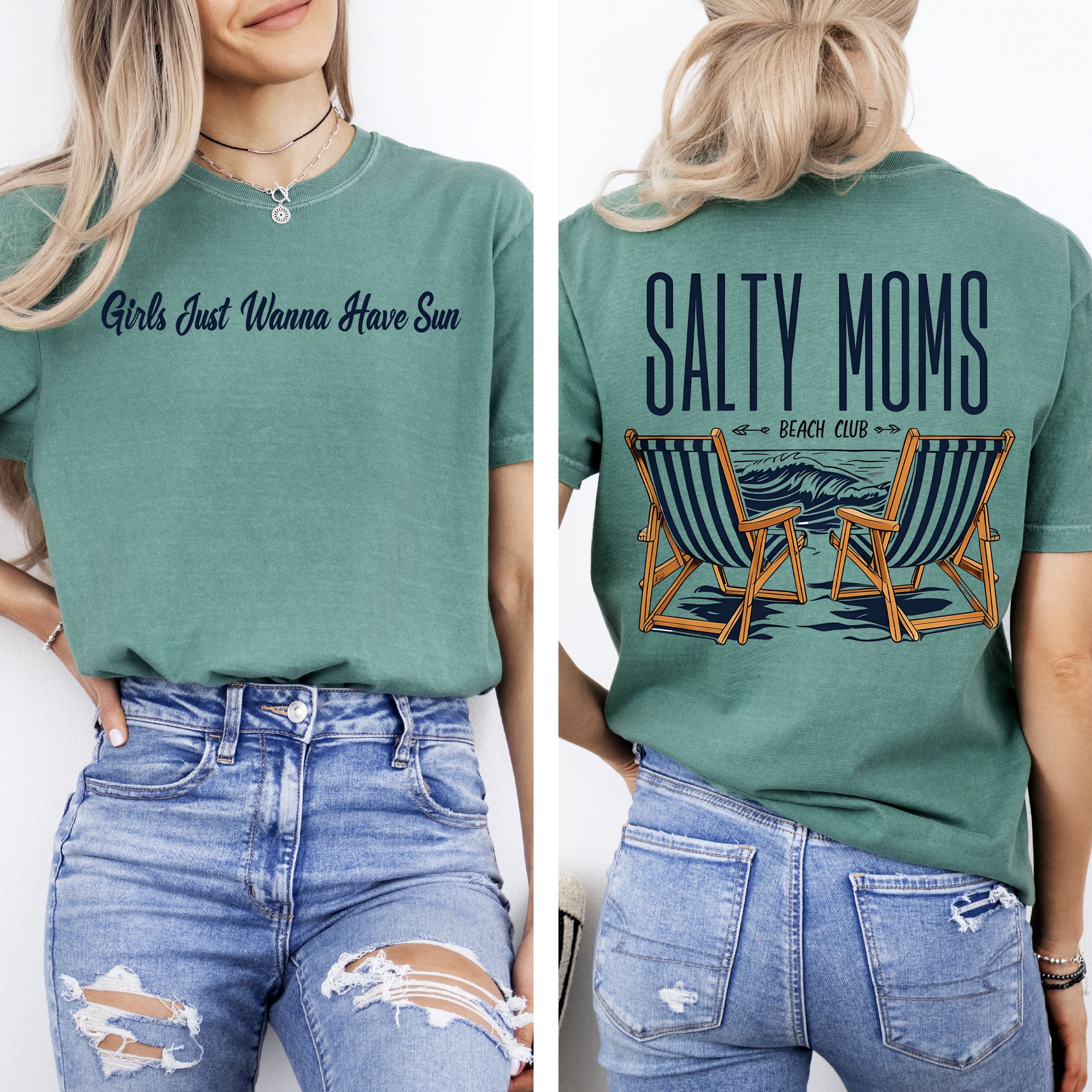 Salty Moms Beach Club Mother's Day Sun Summer Beach Vibes Sea Breeze Comfort Colors Tee