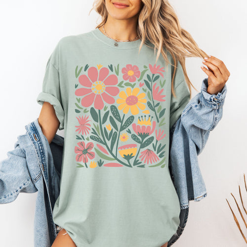 Boho Floral Vintage Flowers Wildflowers Mother's Day Floral Print Comfort Colors Tee