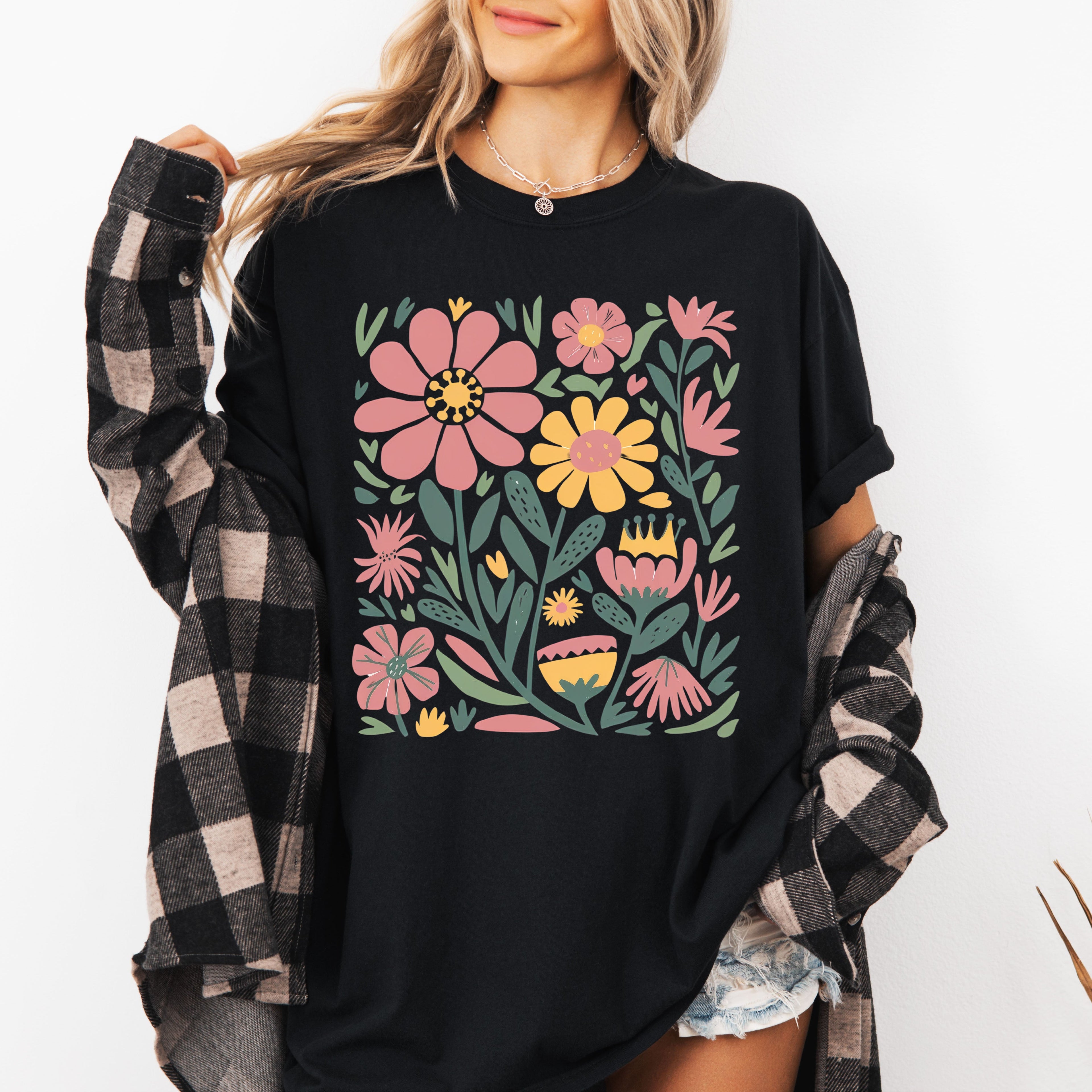 Boho Floral Vintage Flowers Wildflowers Mother's Day Floral Print Comfort Colors Tee