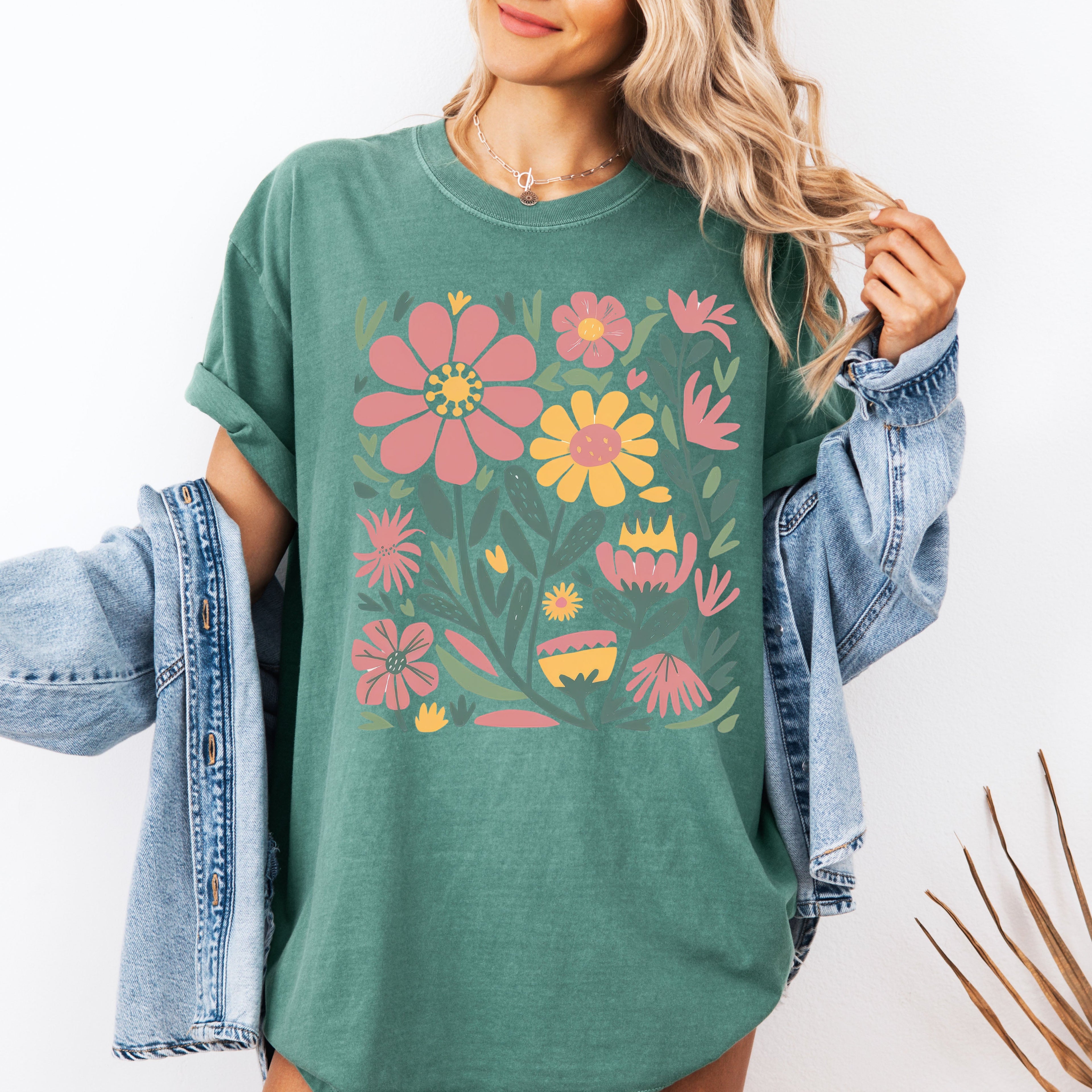 Boho Floral Vintage Flowers Wildflowers Mother's Day Floral Print Comfort Colors Tee