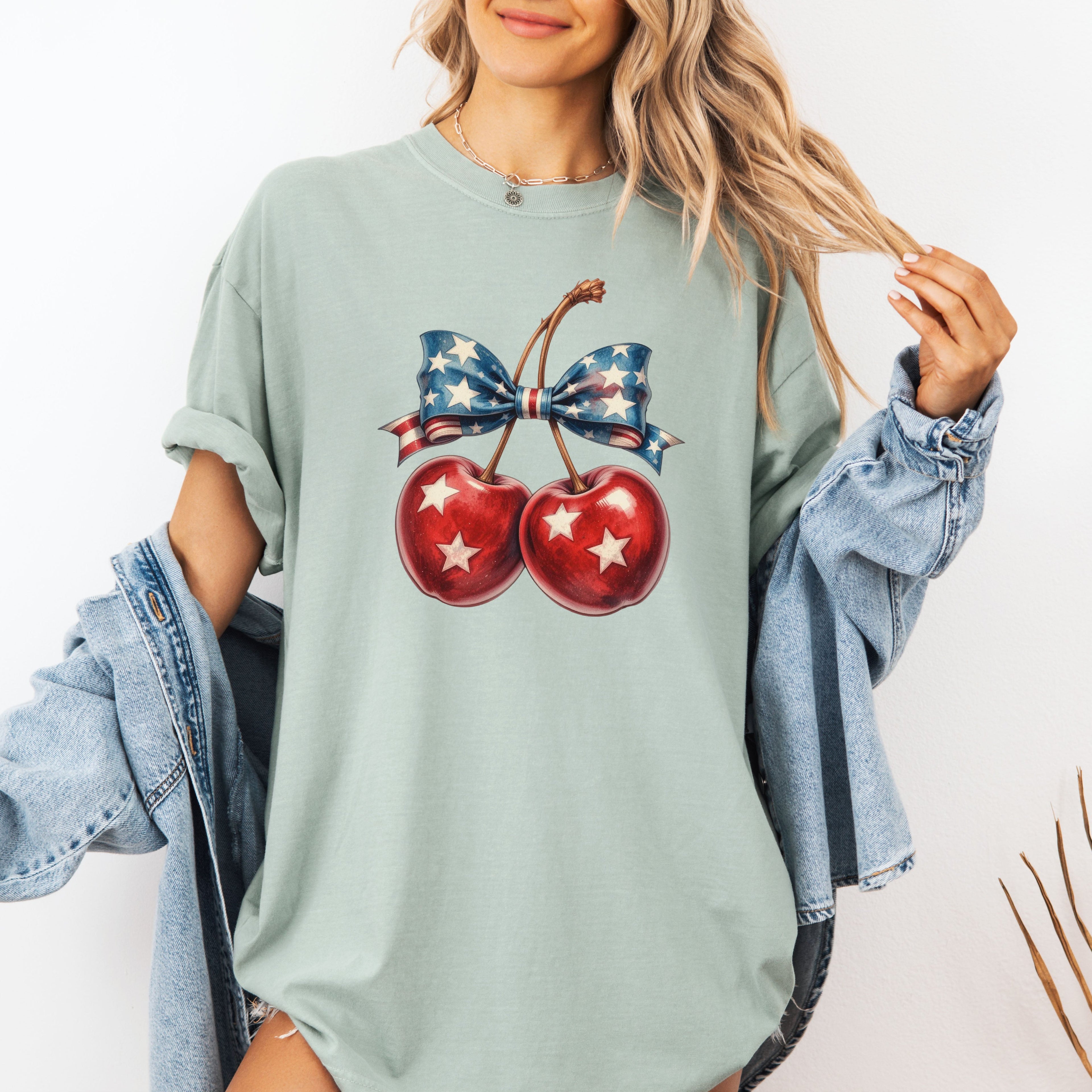 Retro Cherry 4th of July USA Stars America Vintage Patriotic Edition Comfort Colors Tee