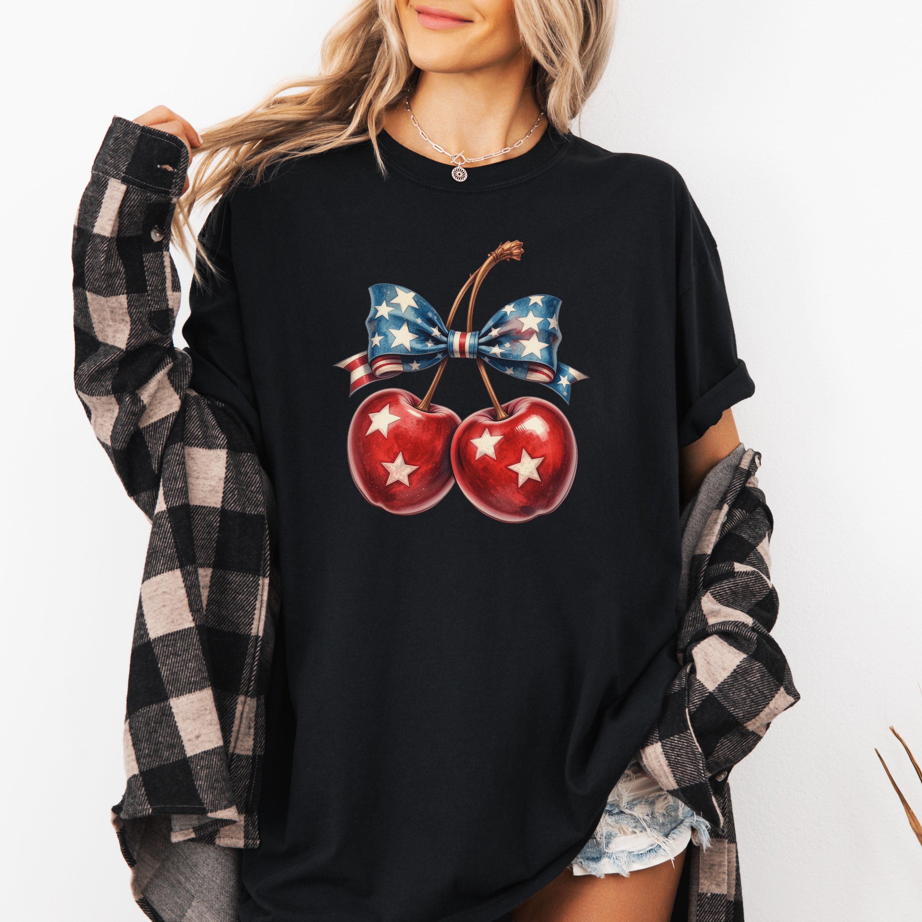 Retro Cherry 4th of July USA Stars America Vintage Patriotic Edition Comfort Colors Tee