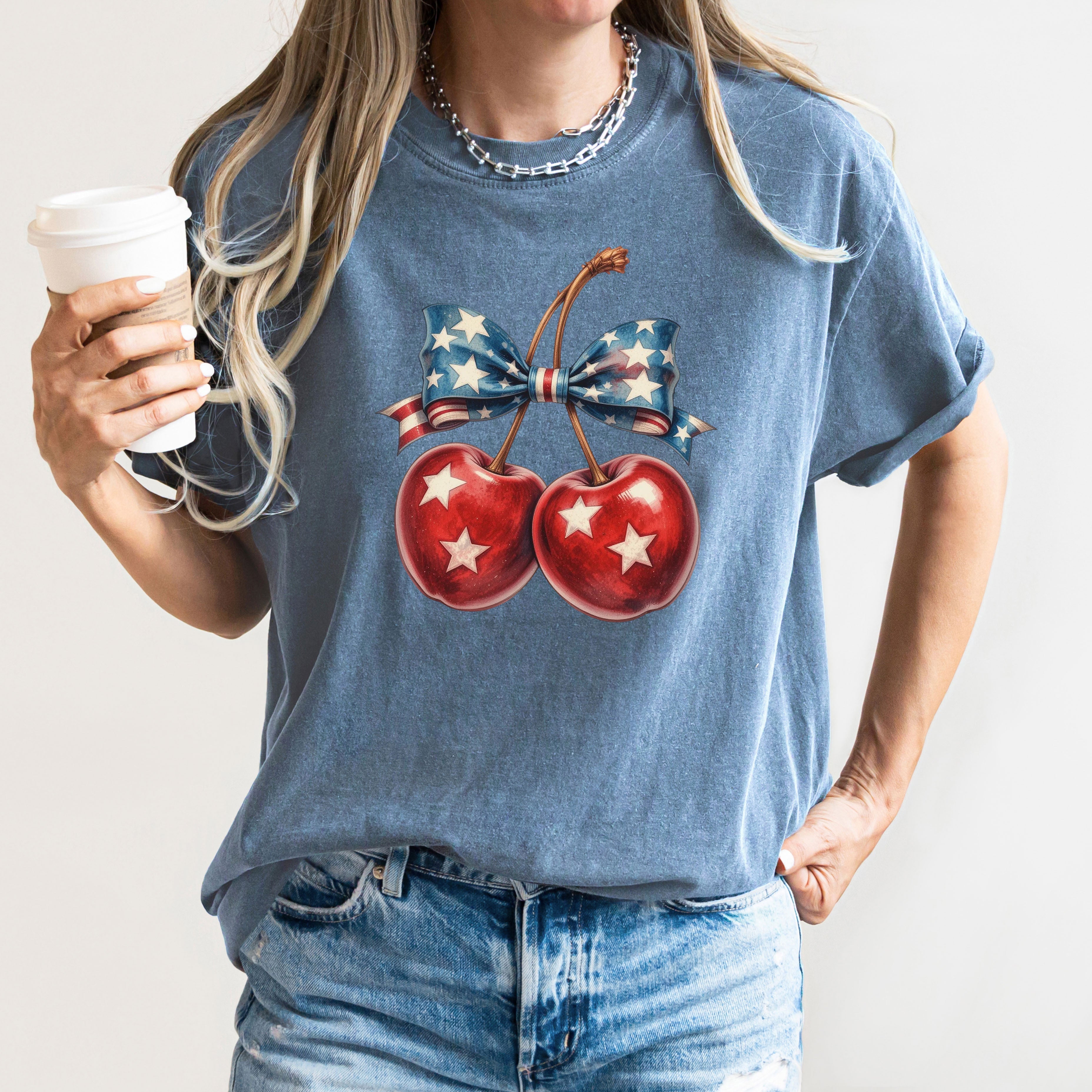 Retro Cherry 4th of July USA Stars America Vintage Patriotic Edition Comfort Colors Tee