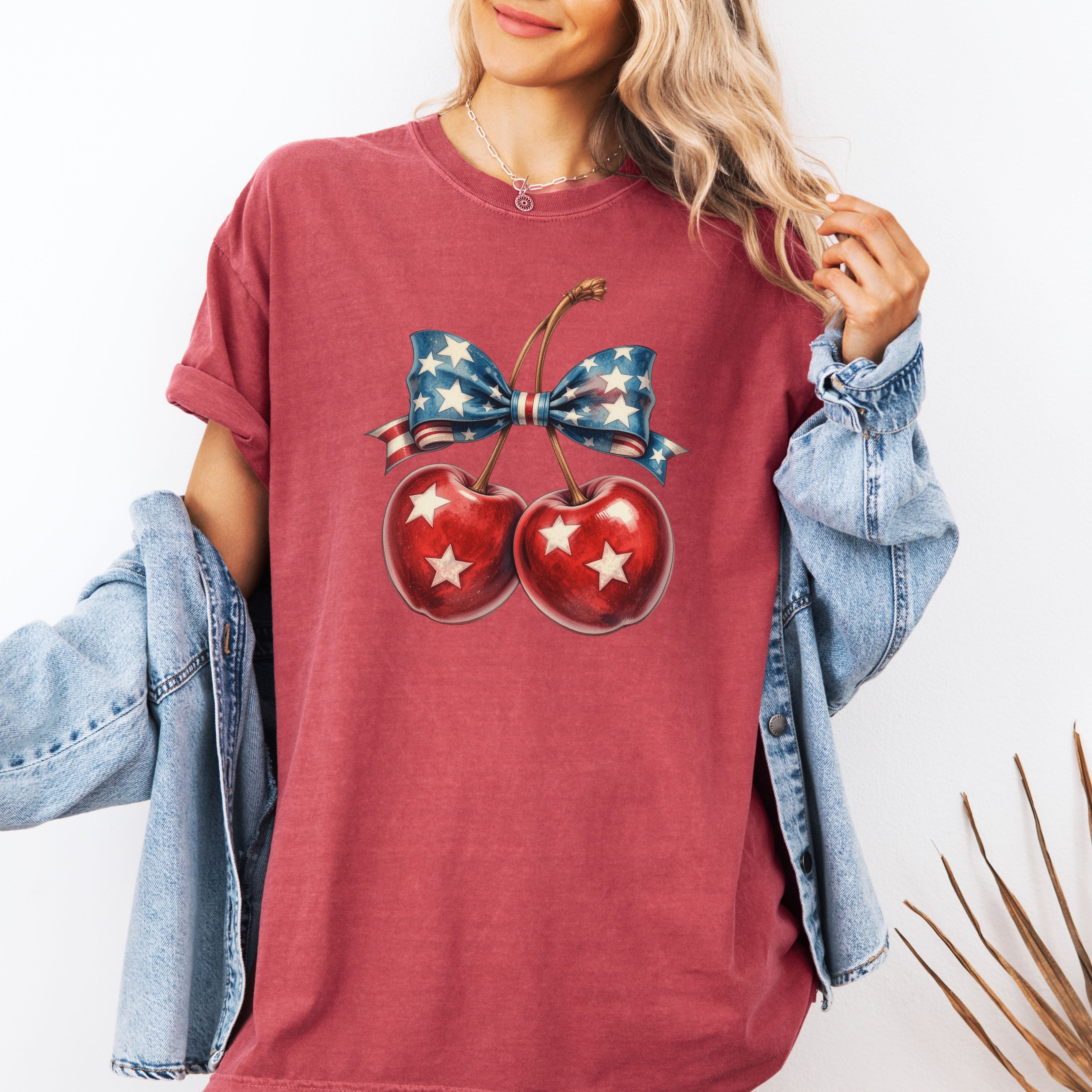 Retro Cherry 4th of July USA Stars America Vintage Patriotic Edition Comfort Colors Tee