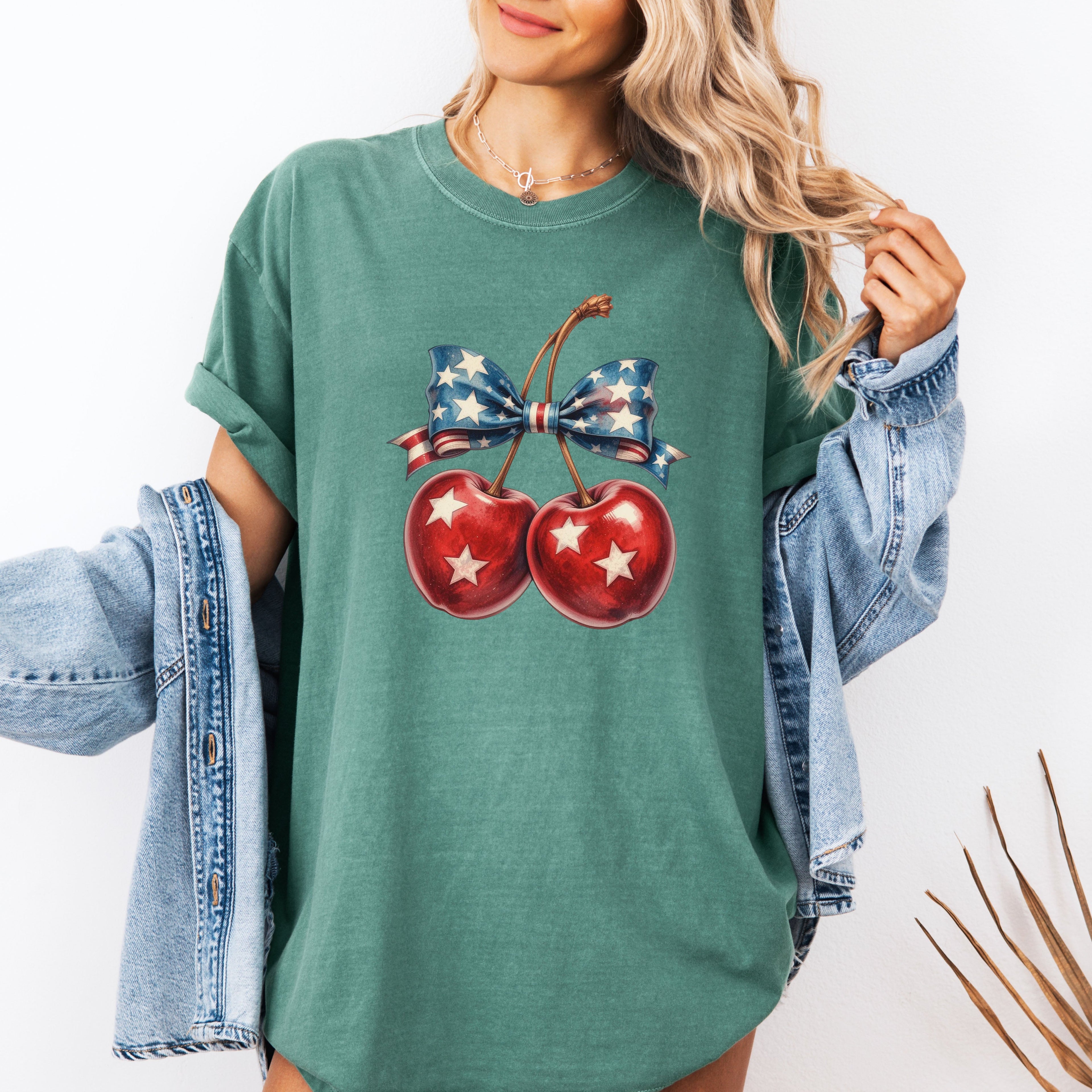 Retro Cherry 4th of July USA Stars America Vintage Patriotic Edition Comfort Colors Tee