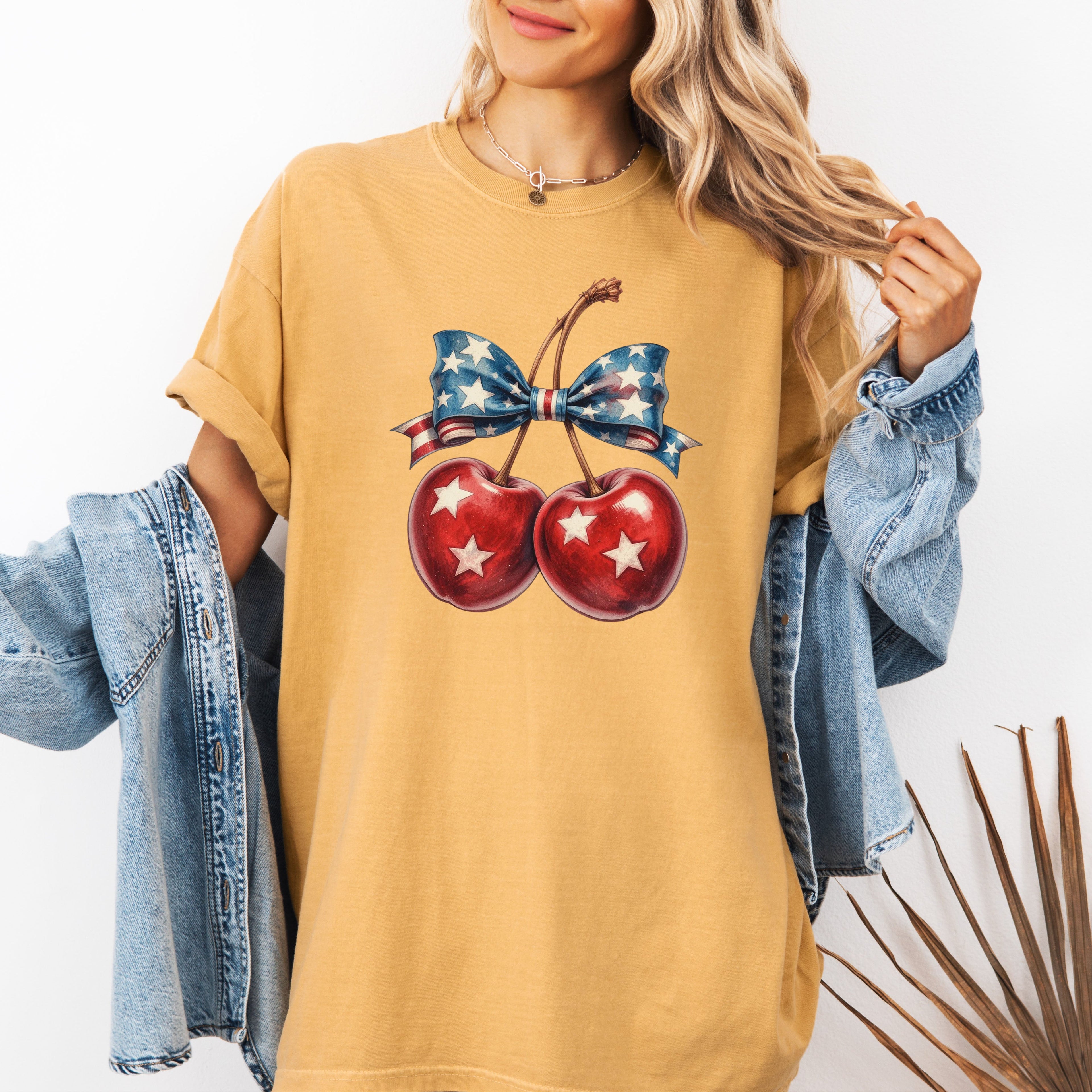 Retro Cherry 4th of July USA Stars America Vintage Patriotic Edition Comfort Colors Tee