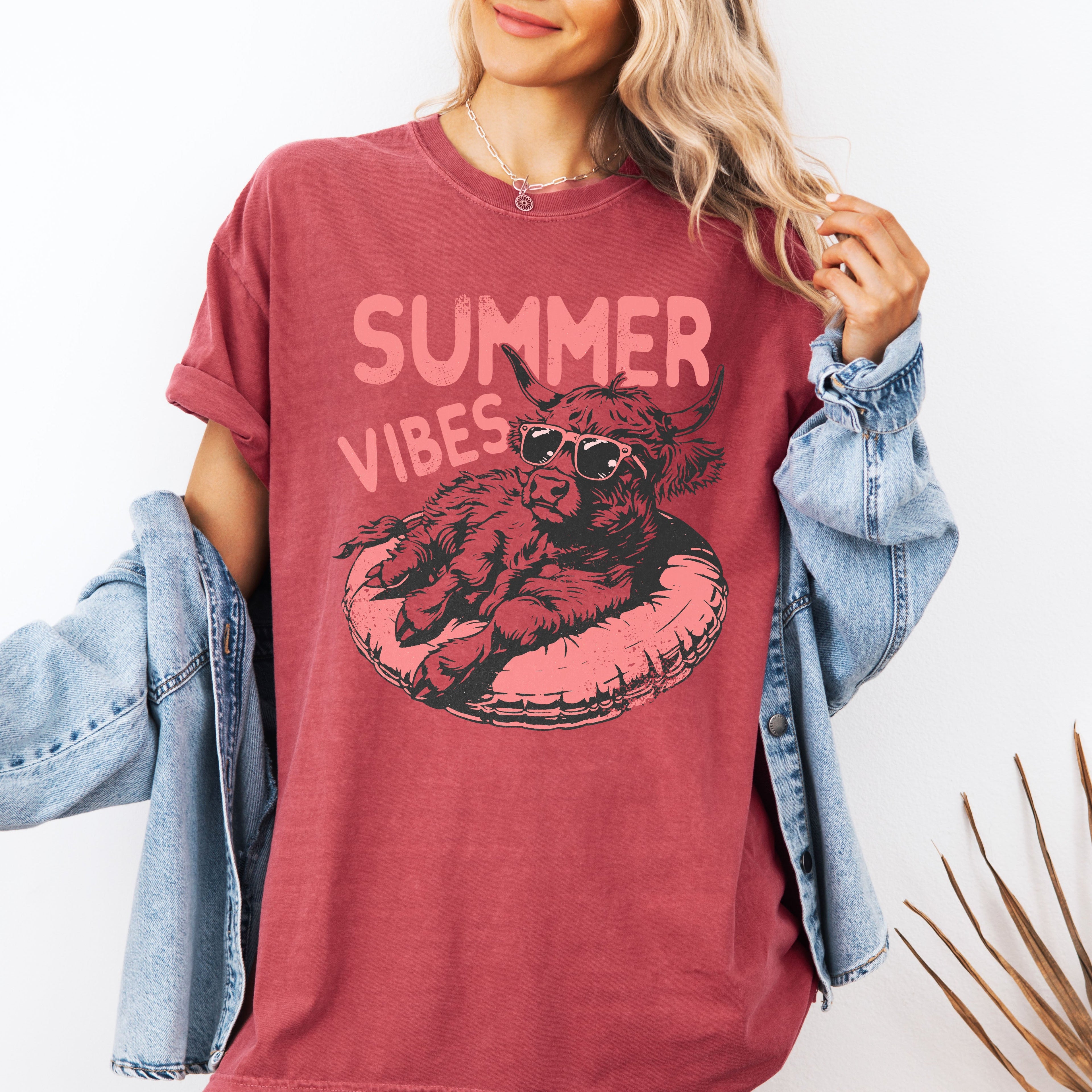 Summer Vibes Highland Cow Beach Farm Life Vintage Rustic Outdoor Theme Comfort Colors Tee
