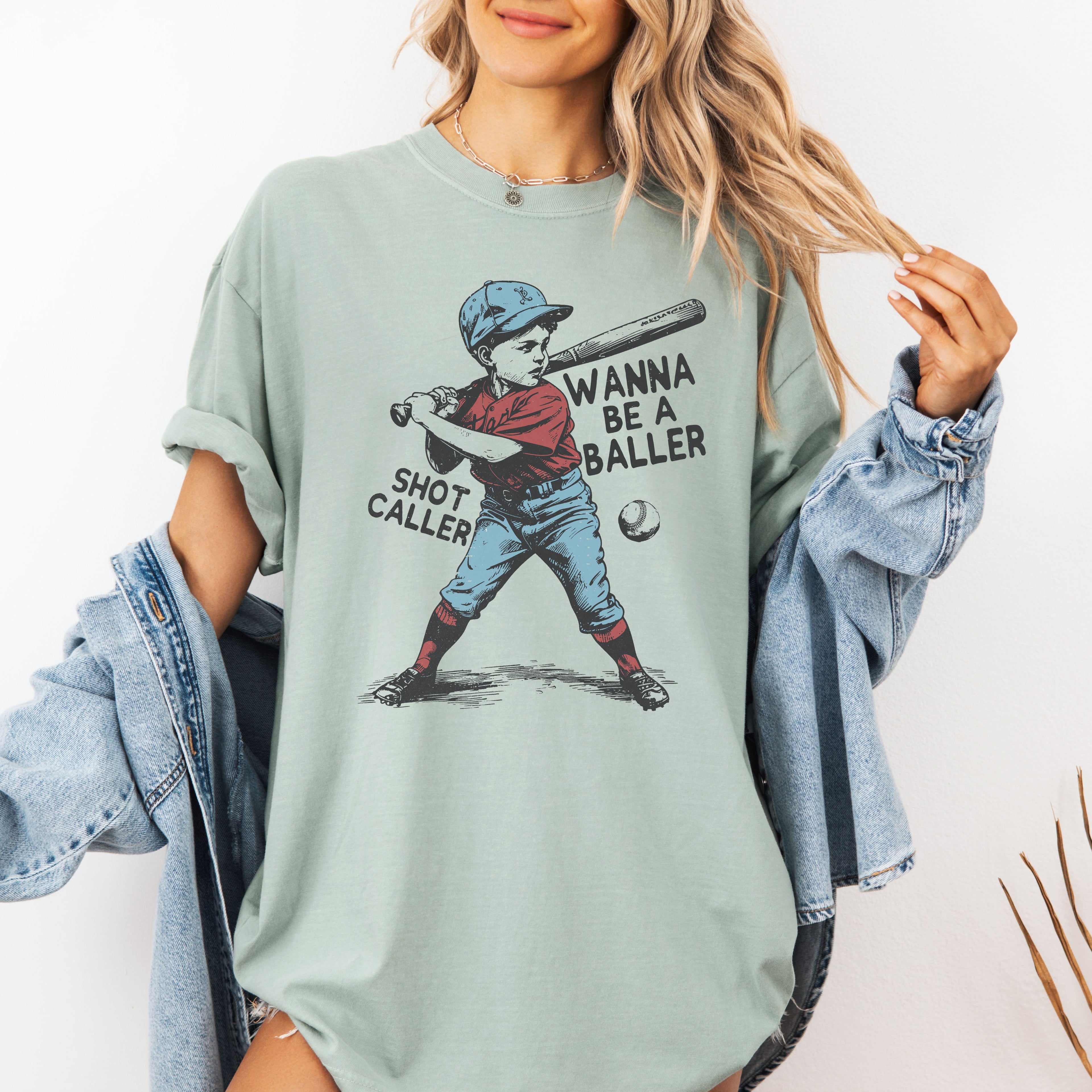 Wanna Be A Baller Shot Caller Vintage Baseball Retro Limited Edition Comfort Colors Tee