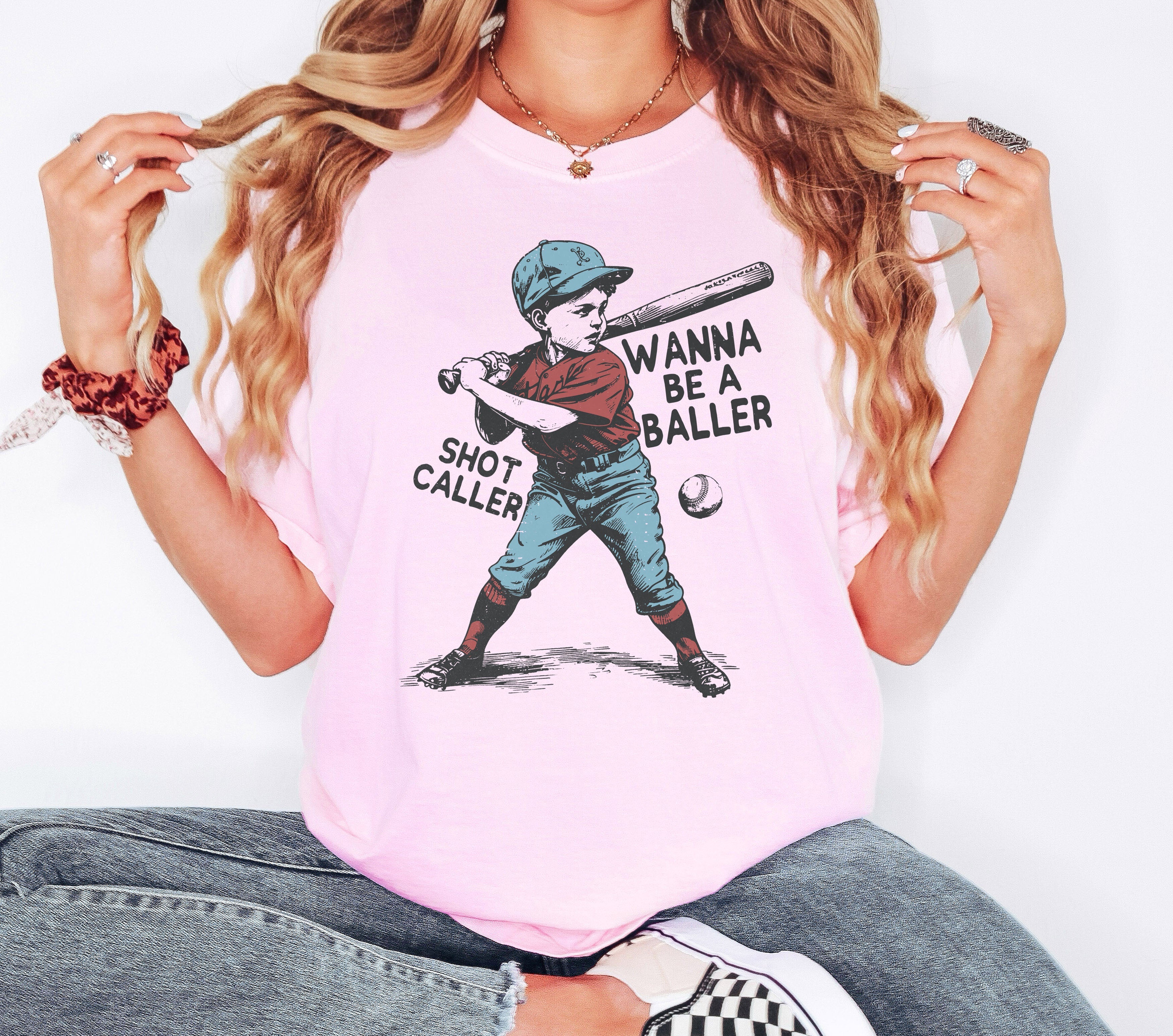 Wanna Be A Baller Shot Caller Vintage Baseball Retro Limited Edition Comfort Colors Tee