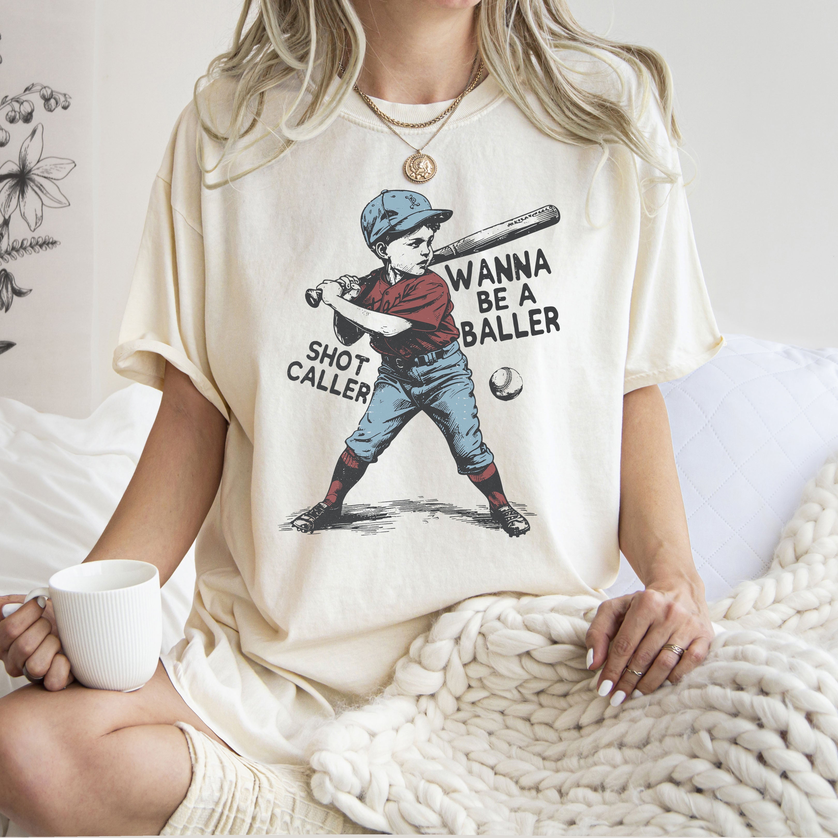 Wanna Be A Baller Shot Caller Vintage Baseball Retro Limited Edition Comfort Colors Tee