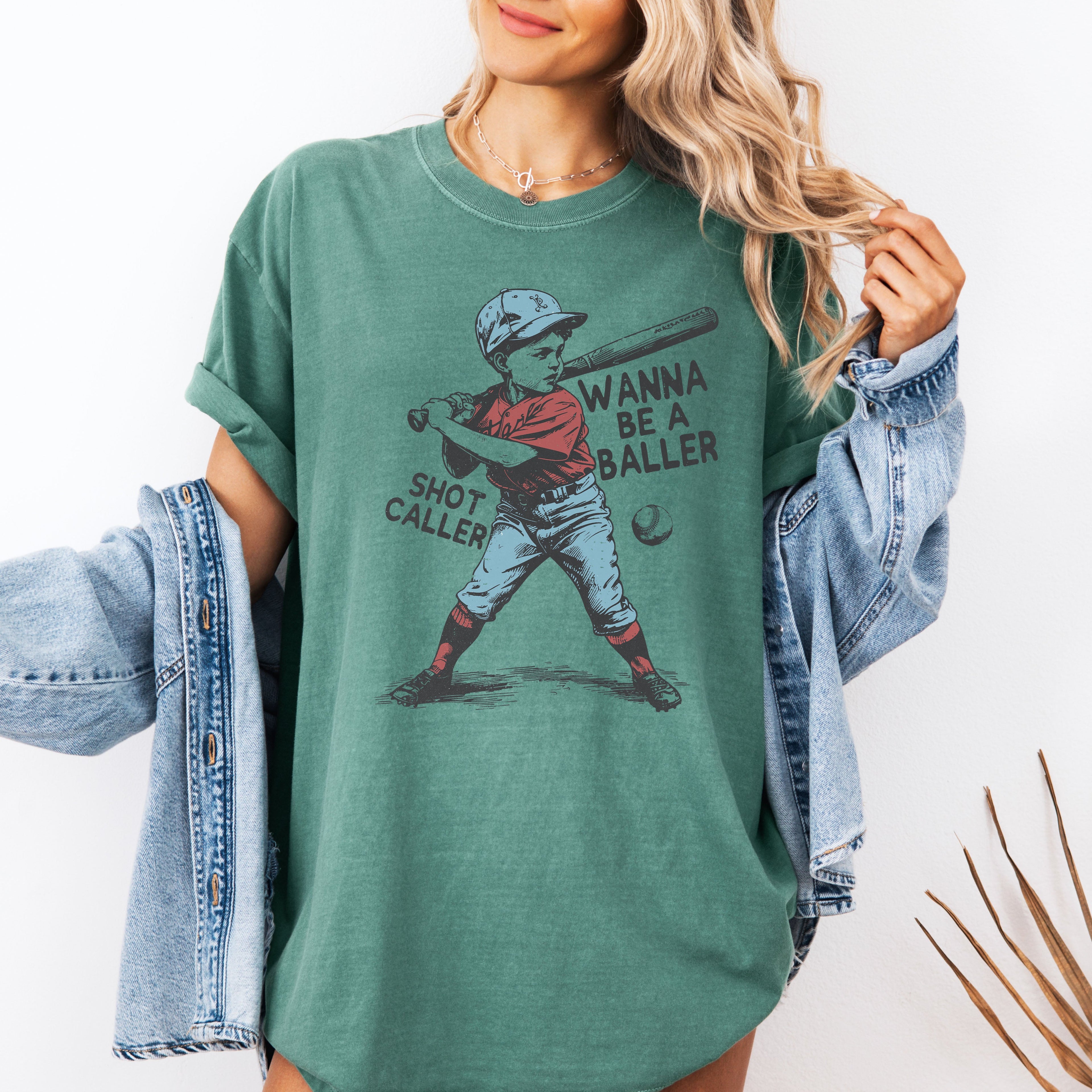 Wanna Be A Baller Shot Caller Vintage Baseball Retro Limited Edition Comfort Colors Tee