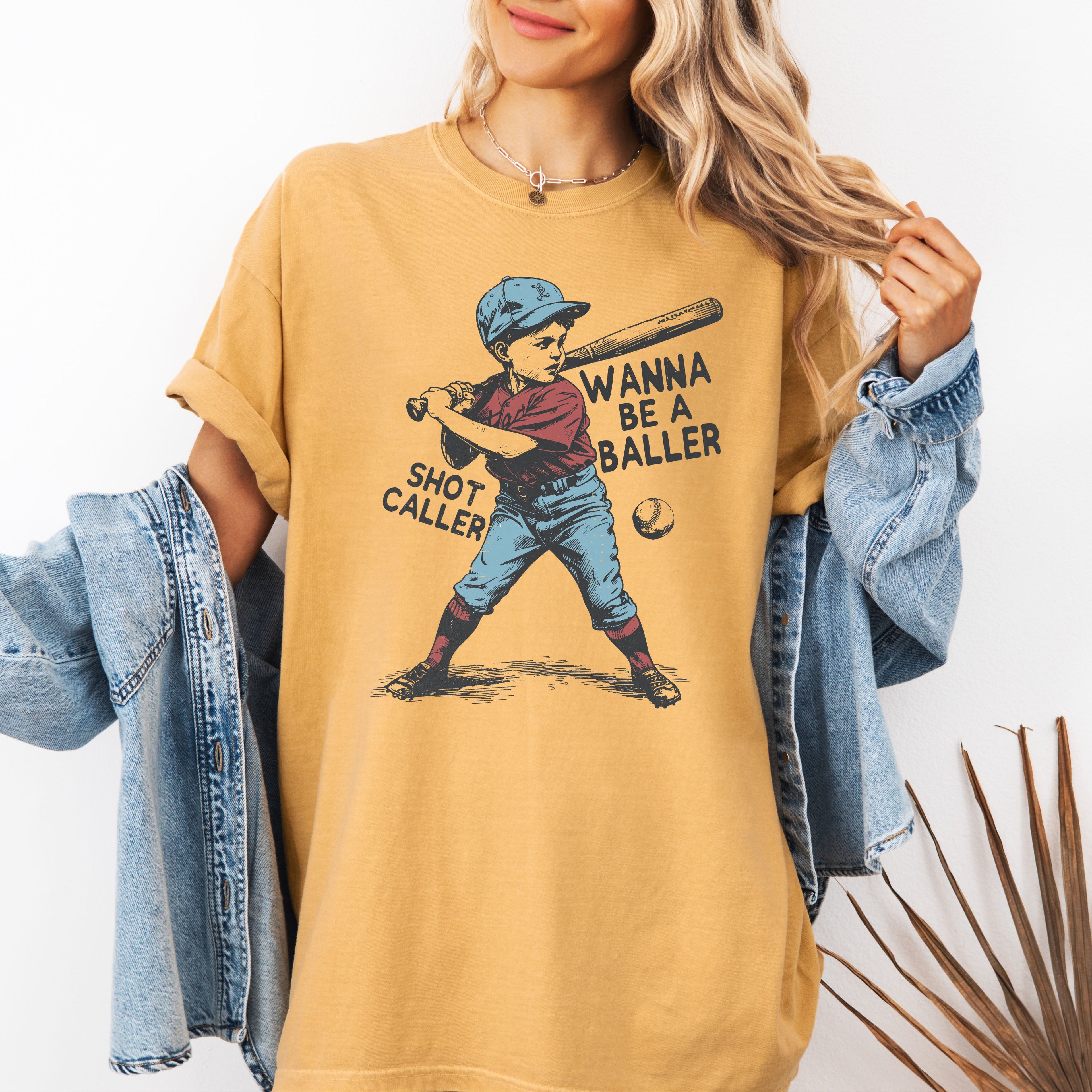 Wanna Be A Baller Shot Caller Vintage Baseball Retro Limited Edition Comfort Colors Tee