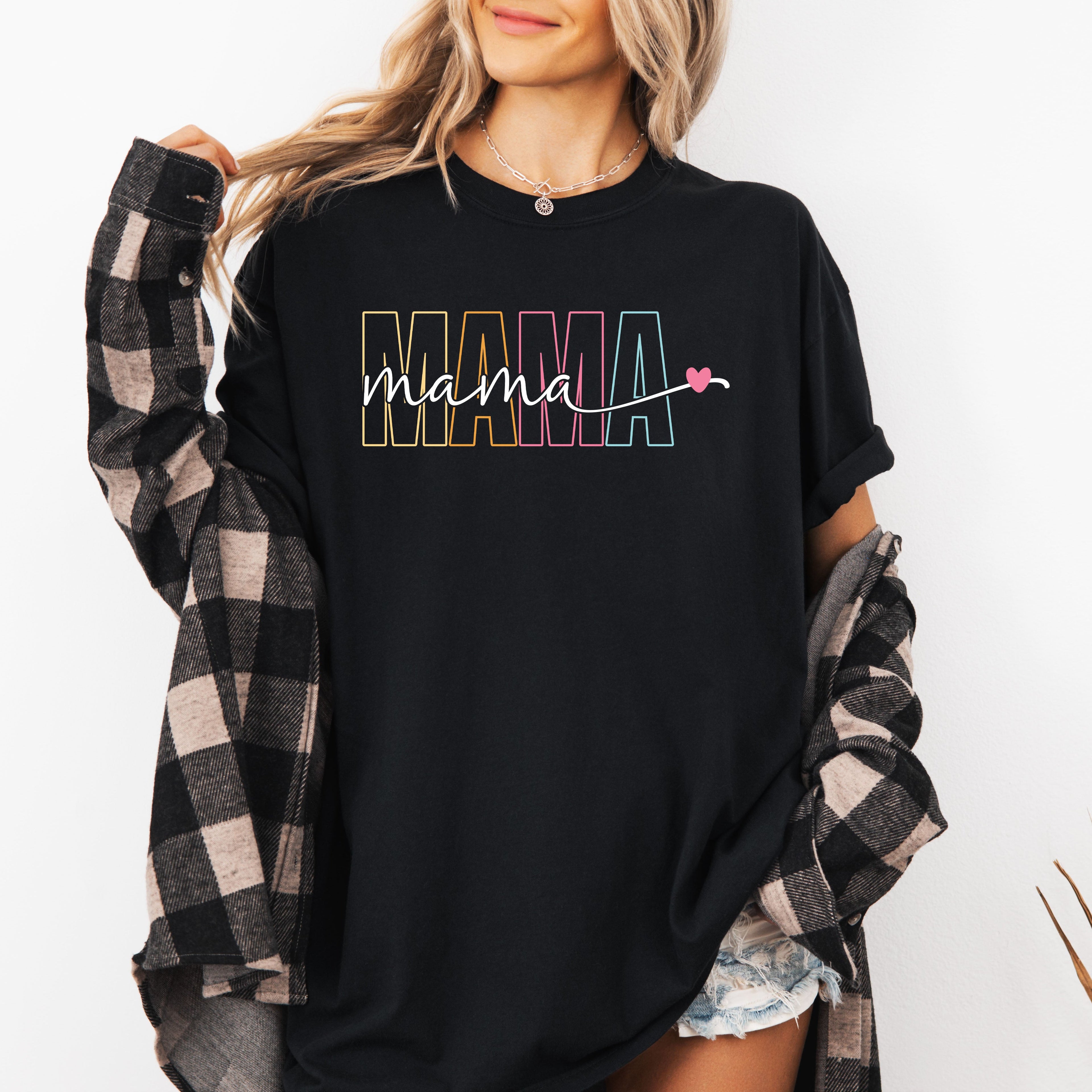 Mama Neon Retro Heart Vintage Love Limited Edition Soft Hand Premium Comfort Colors Tee
