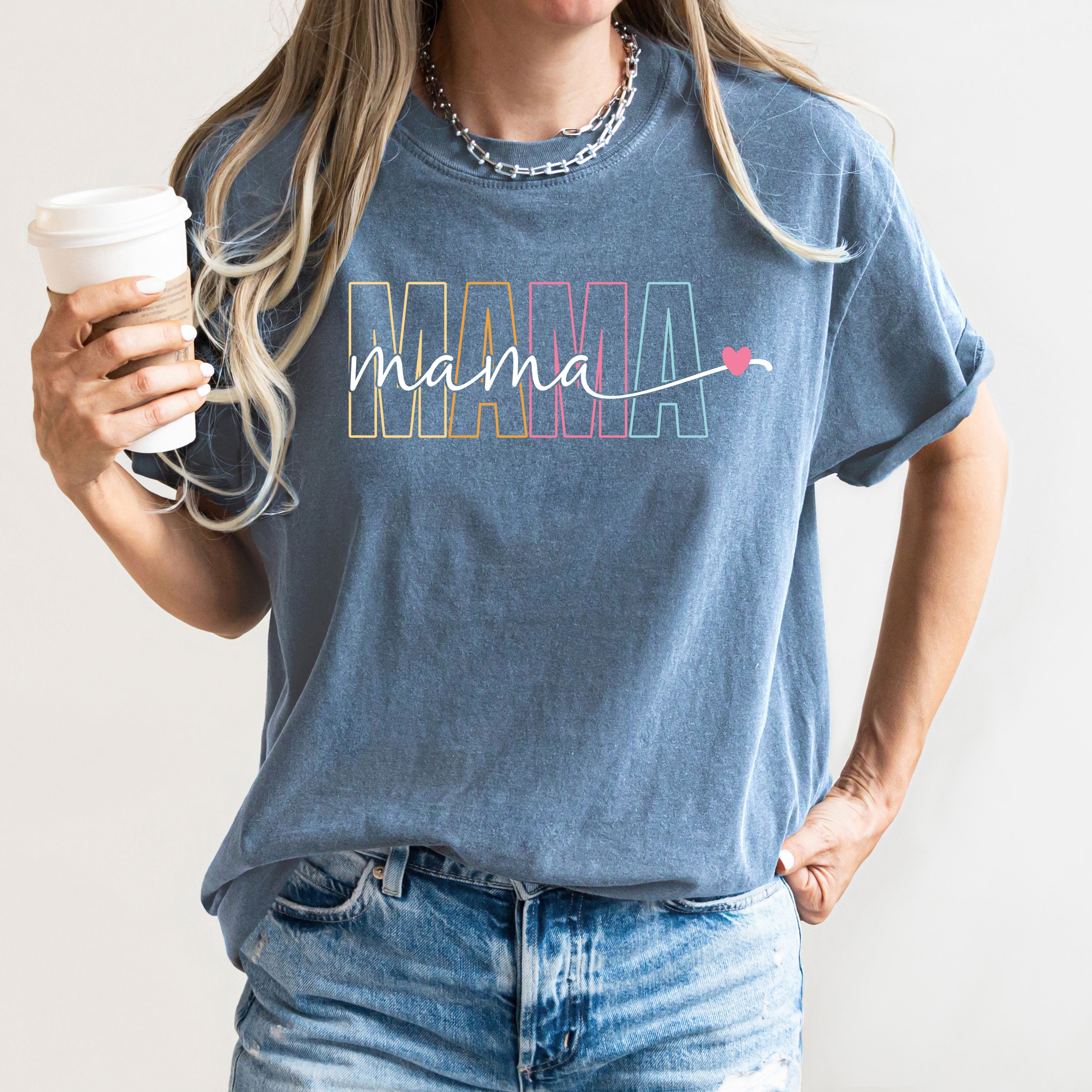 Mama Neon Retro Heart Vintage Love Limited Edition Soft Hand Premium Comfort Colors Tee