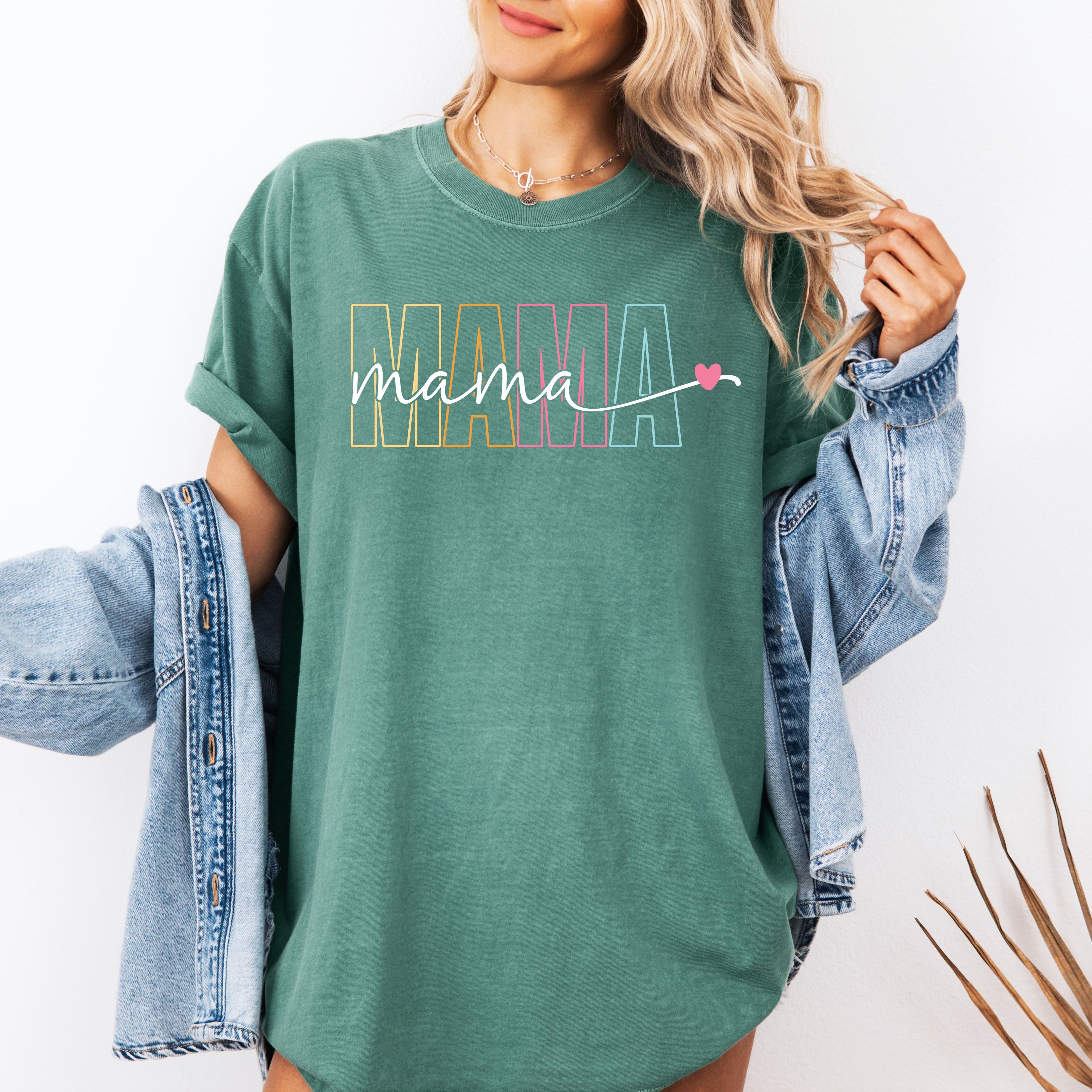 Mama Neon Retro Heart Vintage Love Limited Edition Soft Hand Premium Comfort Colors Tee