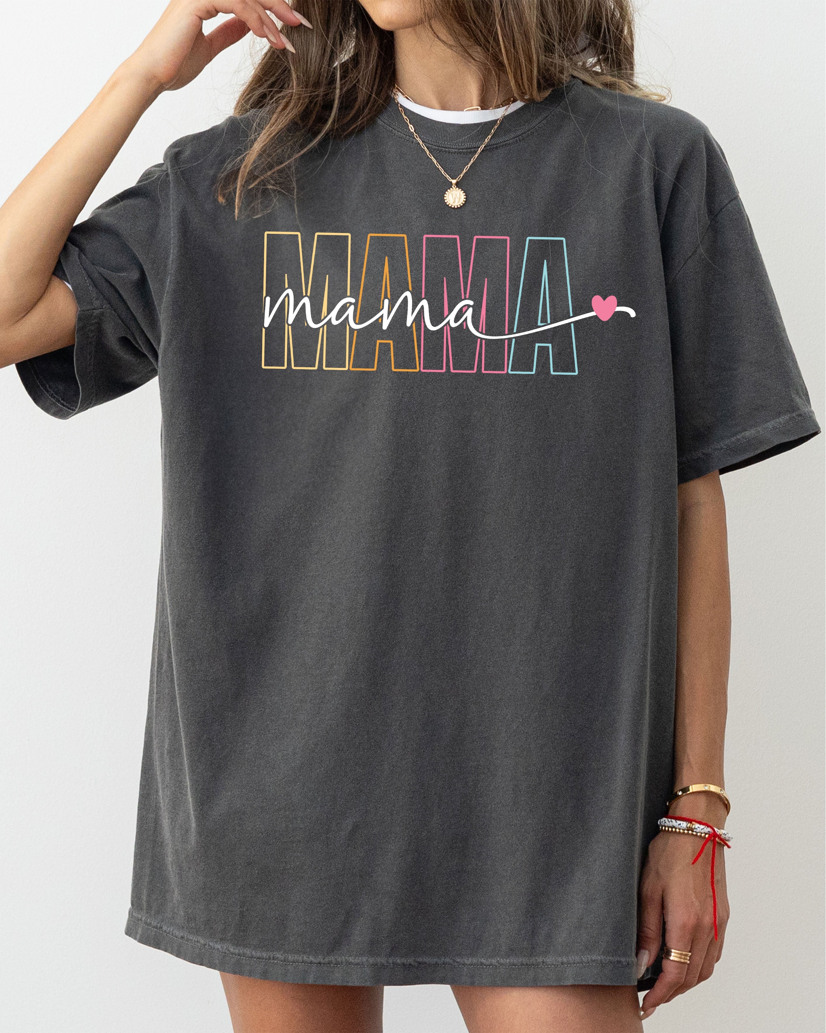 Mama Neon Retro Heart Vintage Love Limited Edition Soft Hand Premium Comfort Colors Tee