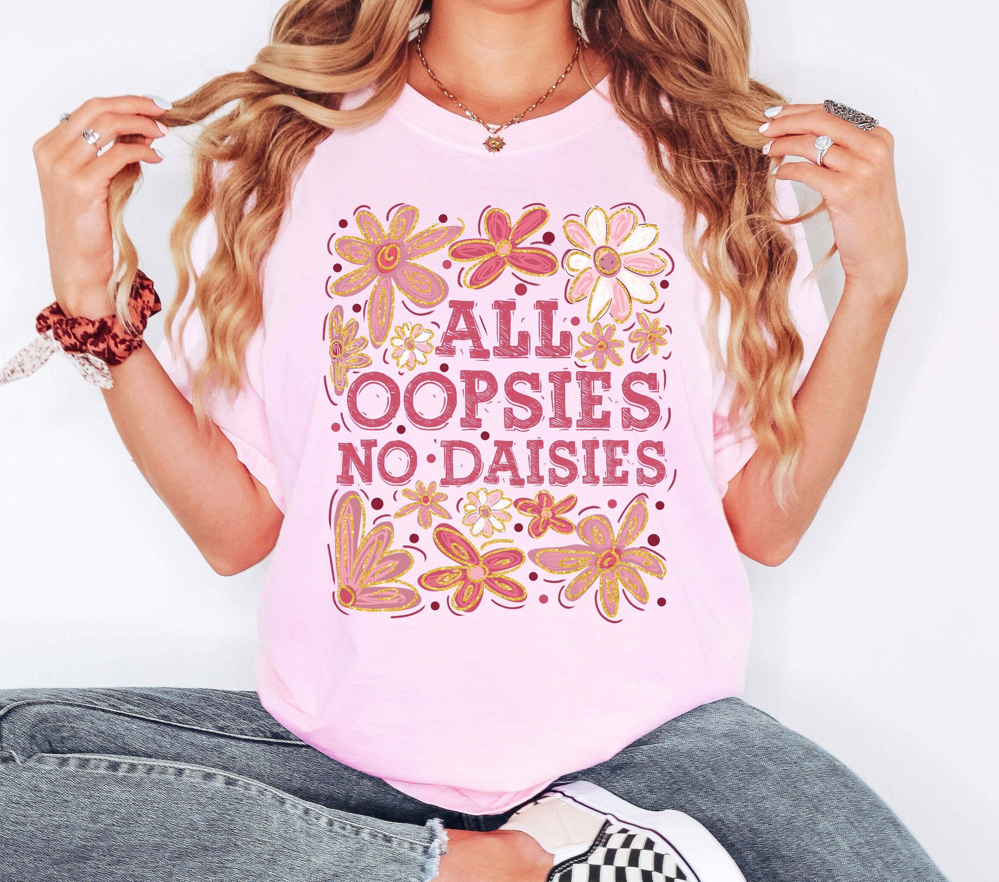 All Oopsies No Daisies Vintage Floral Boho Festival Ready Everyday Comfort Colors Tee