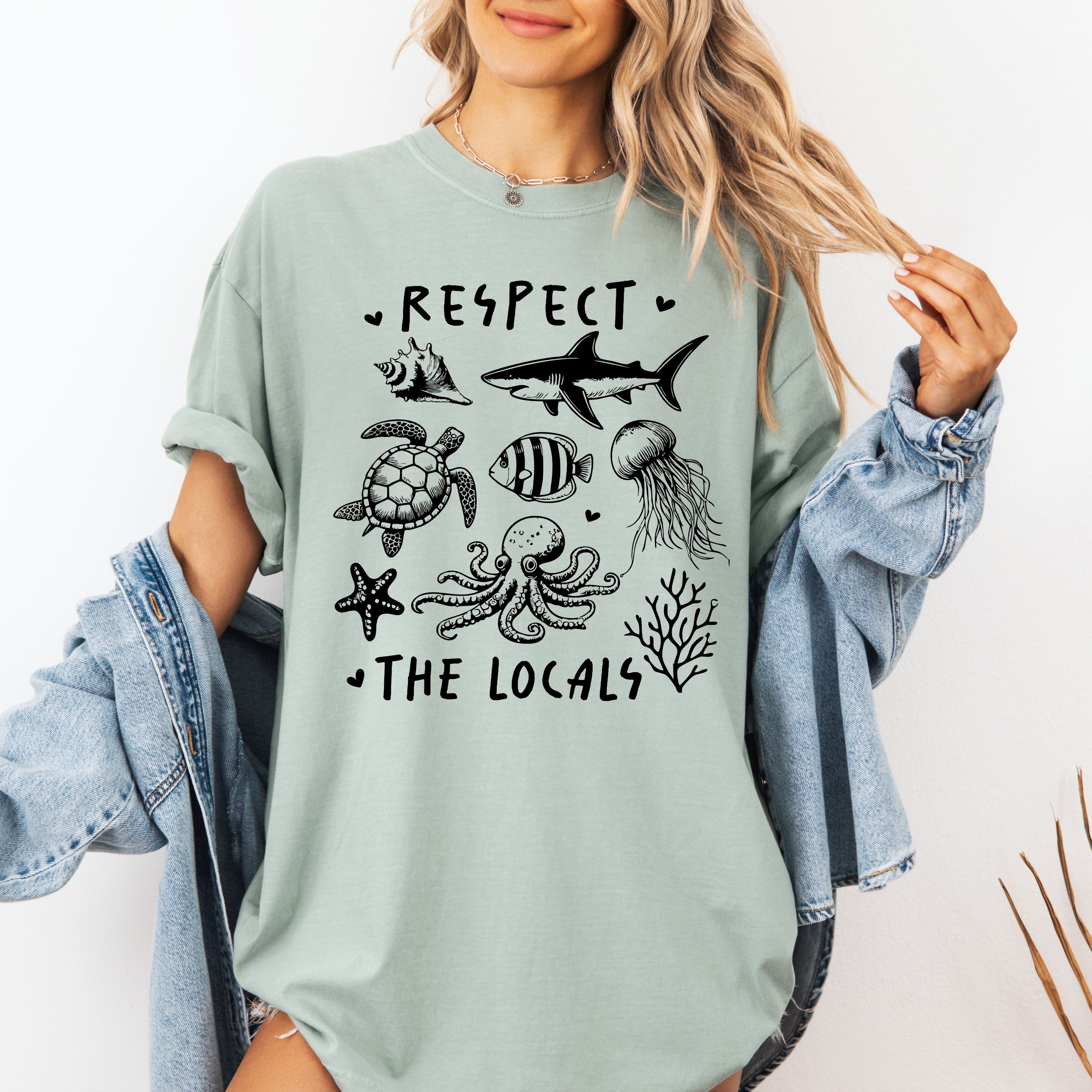 Respect The Locals Sea Life Turtle Lake Fishing Retro Summer Vintage Beach Comfort Colors Tee