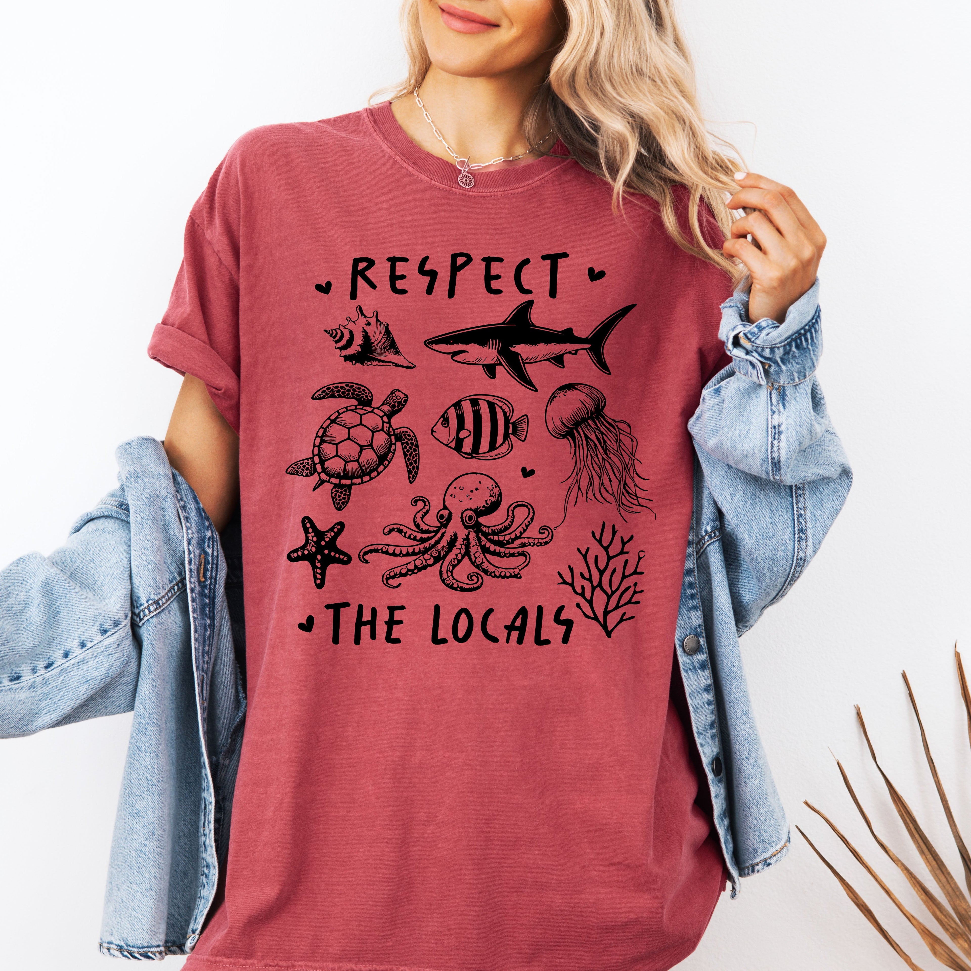 Respect The Locals Sea Life Turtle Lake Fishing Retro Summer Vintage Beach Comfort Colors Tee