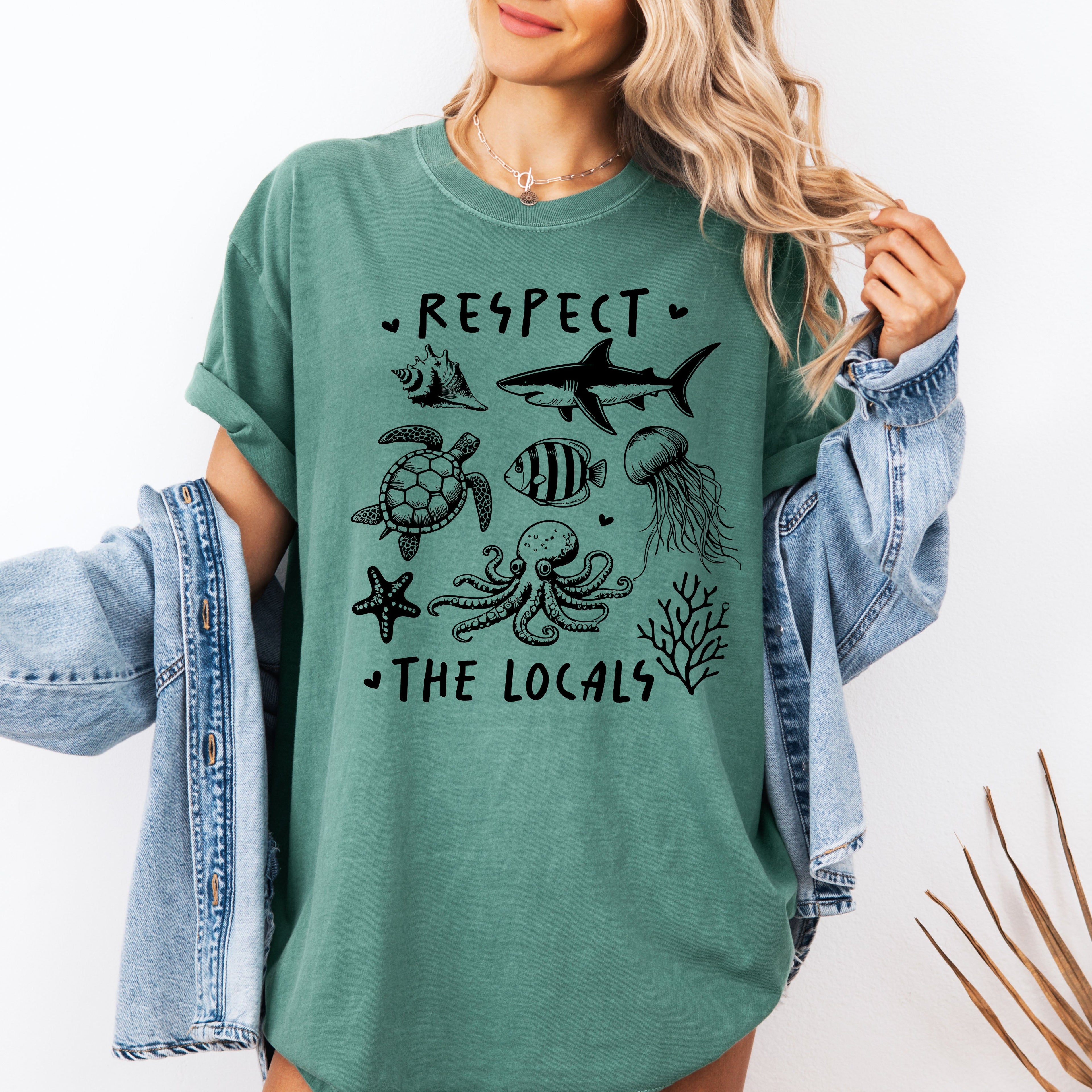 Respect The Locals Sea Life Turtle Lake Fishing Retro Summer Vintage Beach Comfort Colors Tee