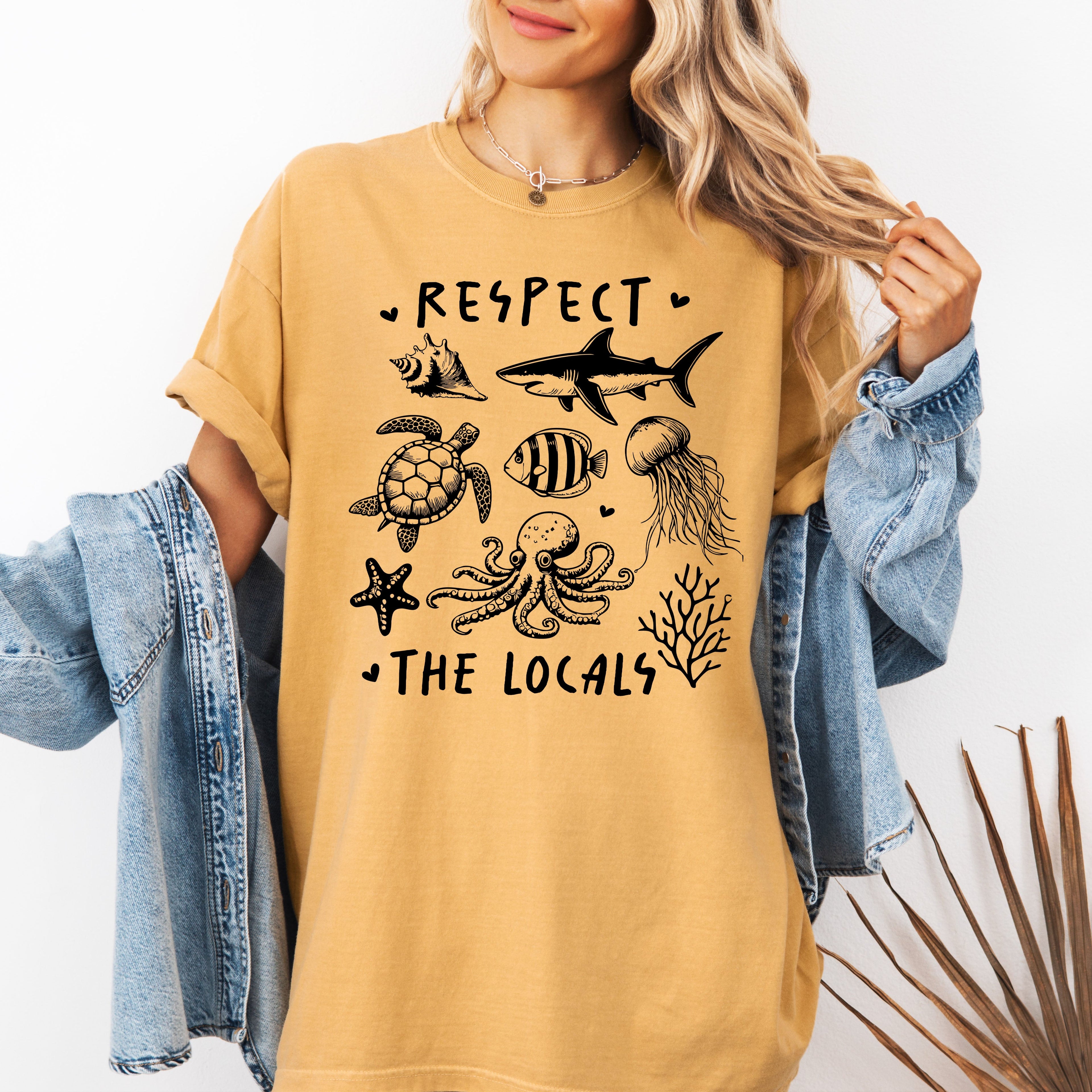 Respect The Locals Sea Life Turtle Lake Fishing Retro Summer Vintage Beach Comfort Colors Tee