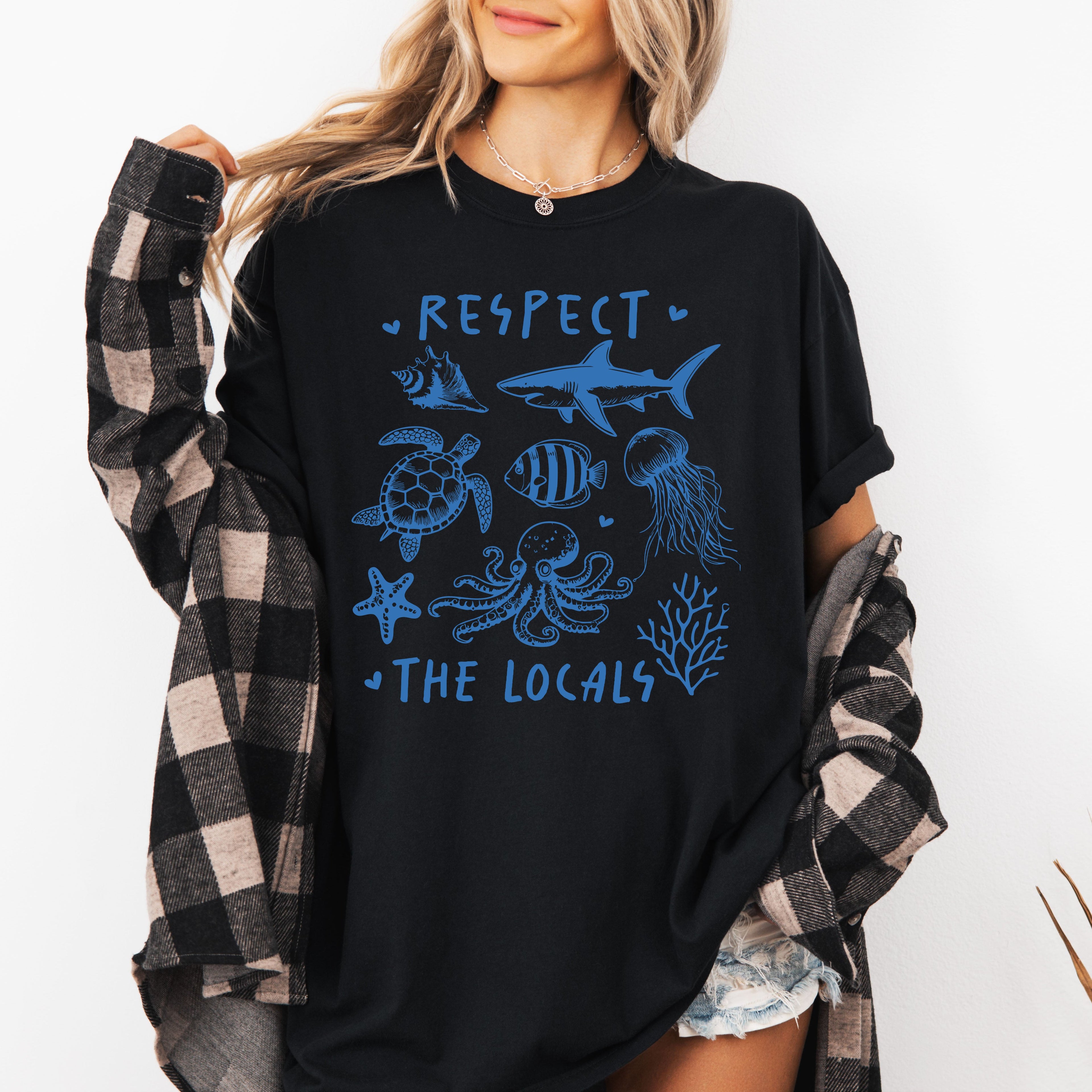 Respect The Locals Sea Life Turtle Lake Fishing Retro Summer Vintage Beach Comfort Colors Tee