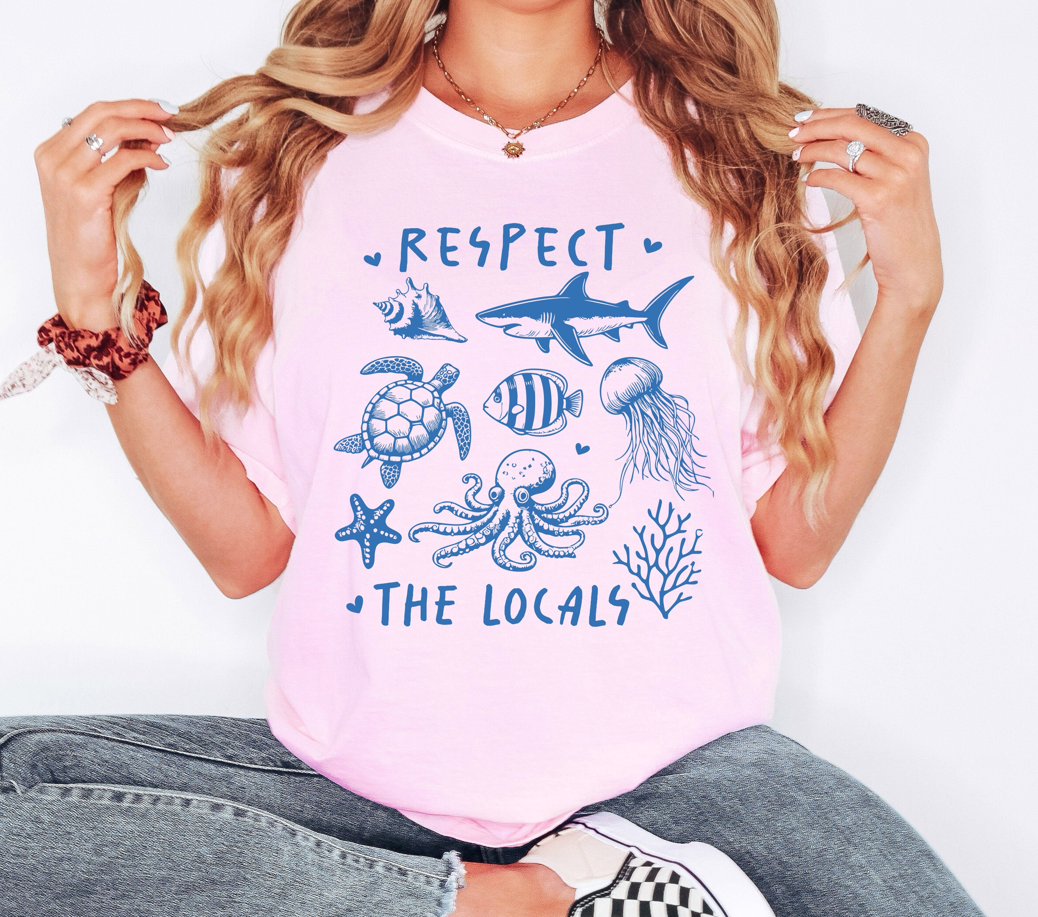 Respect The Locals Sea Life Turtle Lake Fishing Retro Summer Vintage Beach Comfort Colors Tee