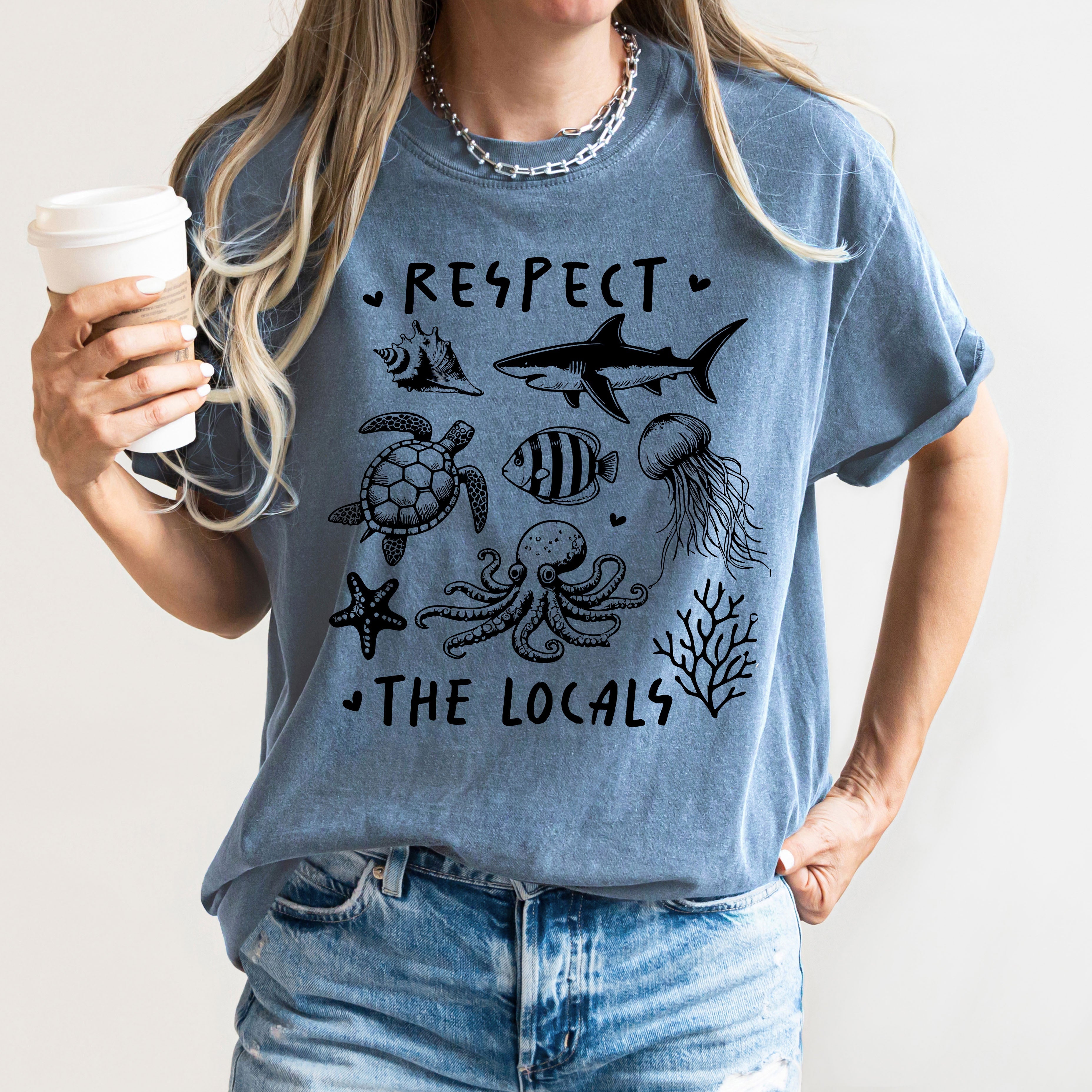 Respect The Locals Sea Life Turtle Lake Fishing Retro Summer Vintage Beach Comfort Colors Tee