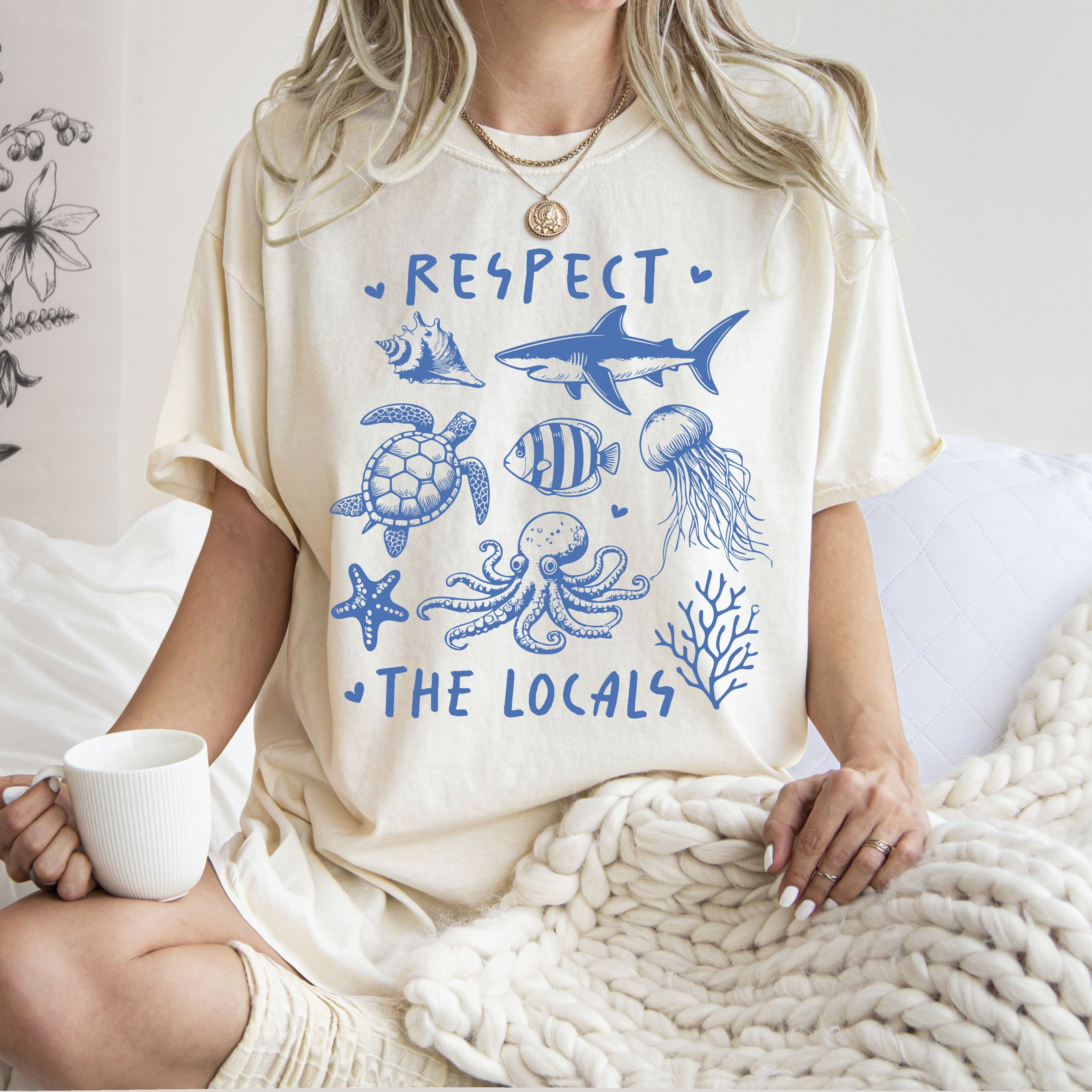 Respect The Locals Sea Life Turtle Lake Fishing Retro Summer Vintage Beach Comfort Colors Tee