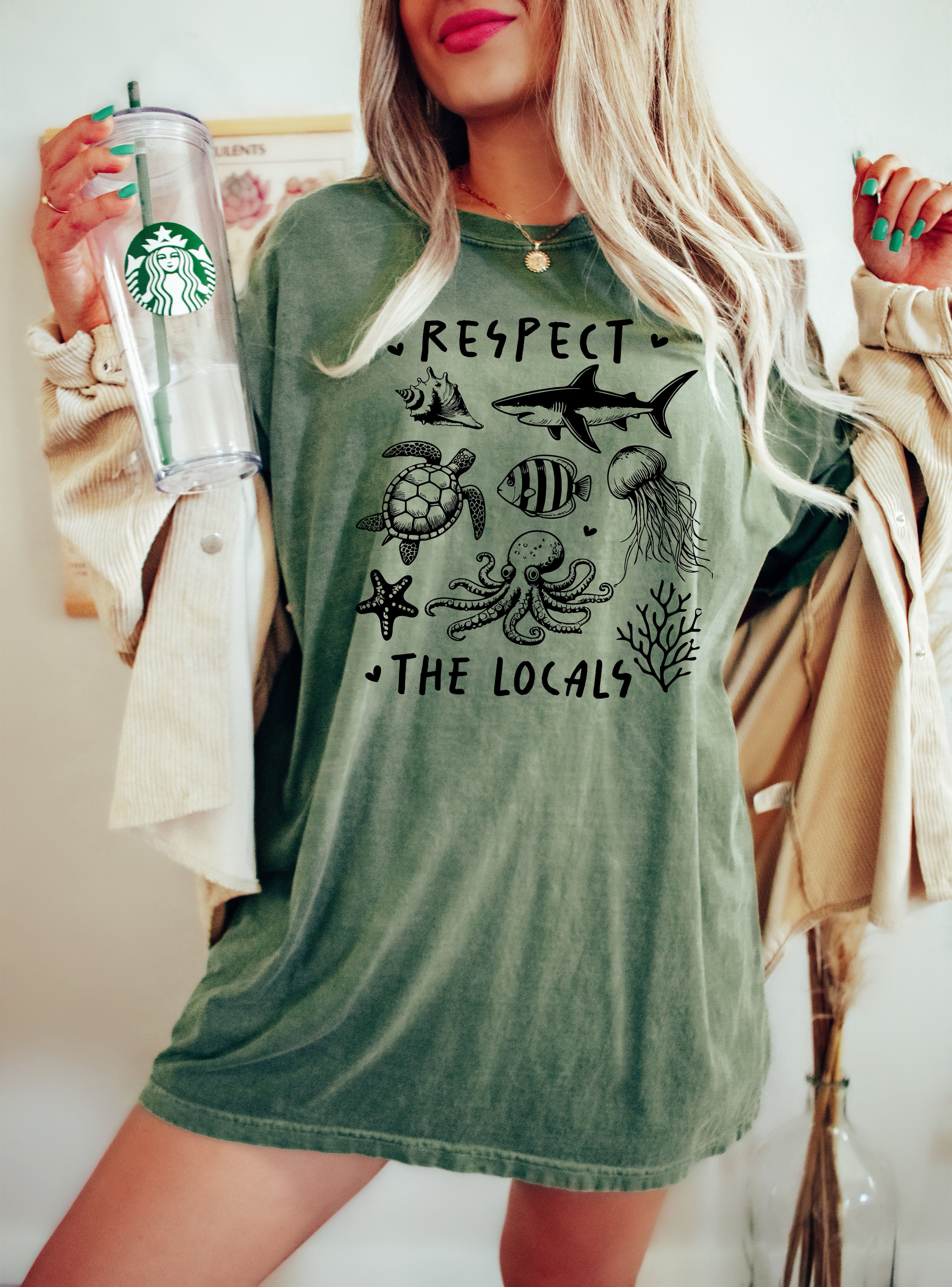 Respect The Locals Sea Life Turtle Lake Fishing Retro Summer Vintage Beach Comfort Colors Tee