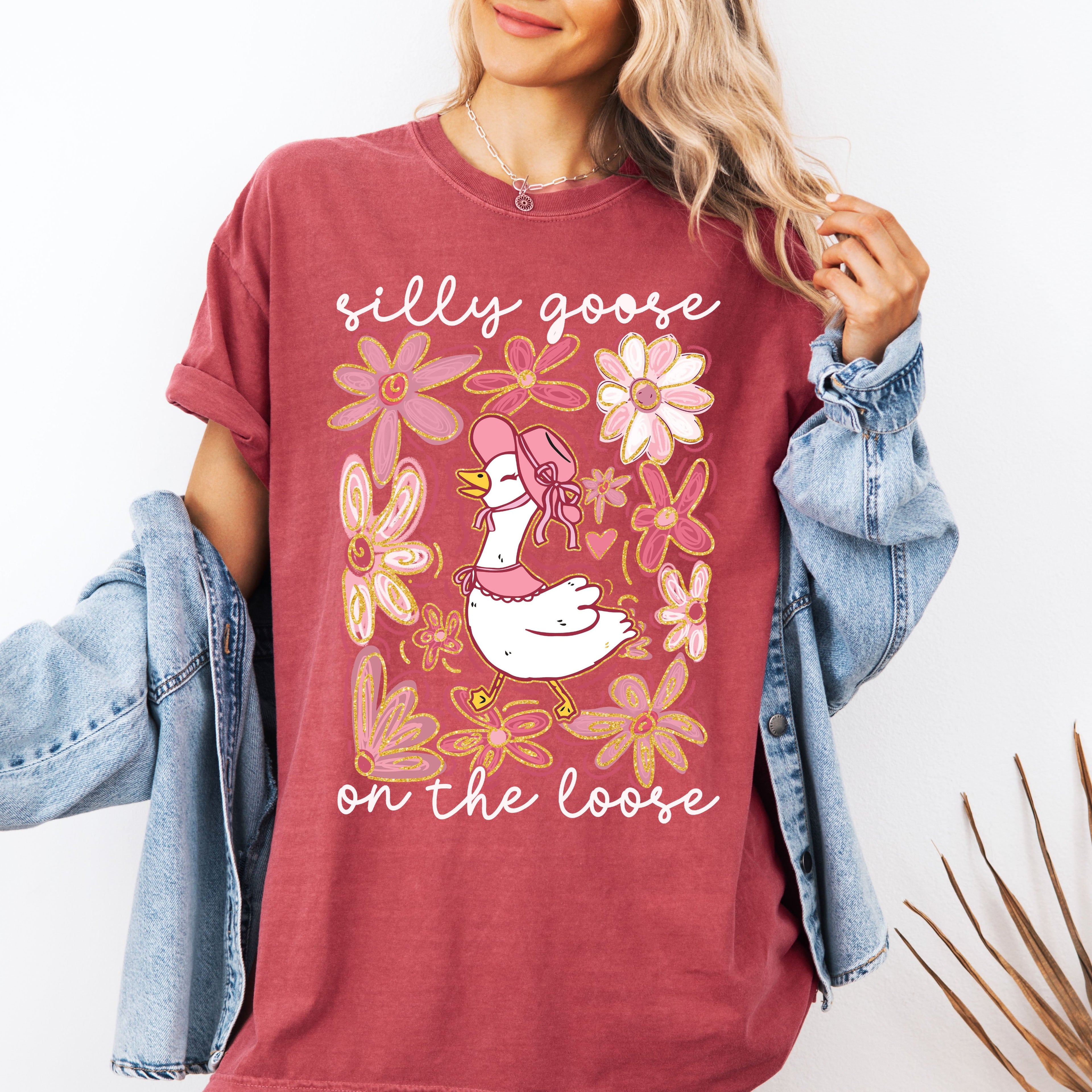 Silly Goose On The Loose Comfort Colors Tee Soft Cotton Boho Floral Spring Limited Edition Design