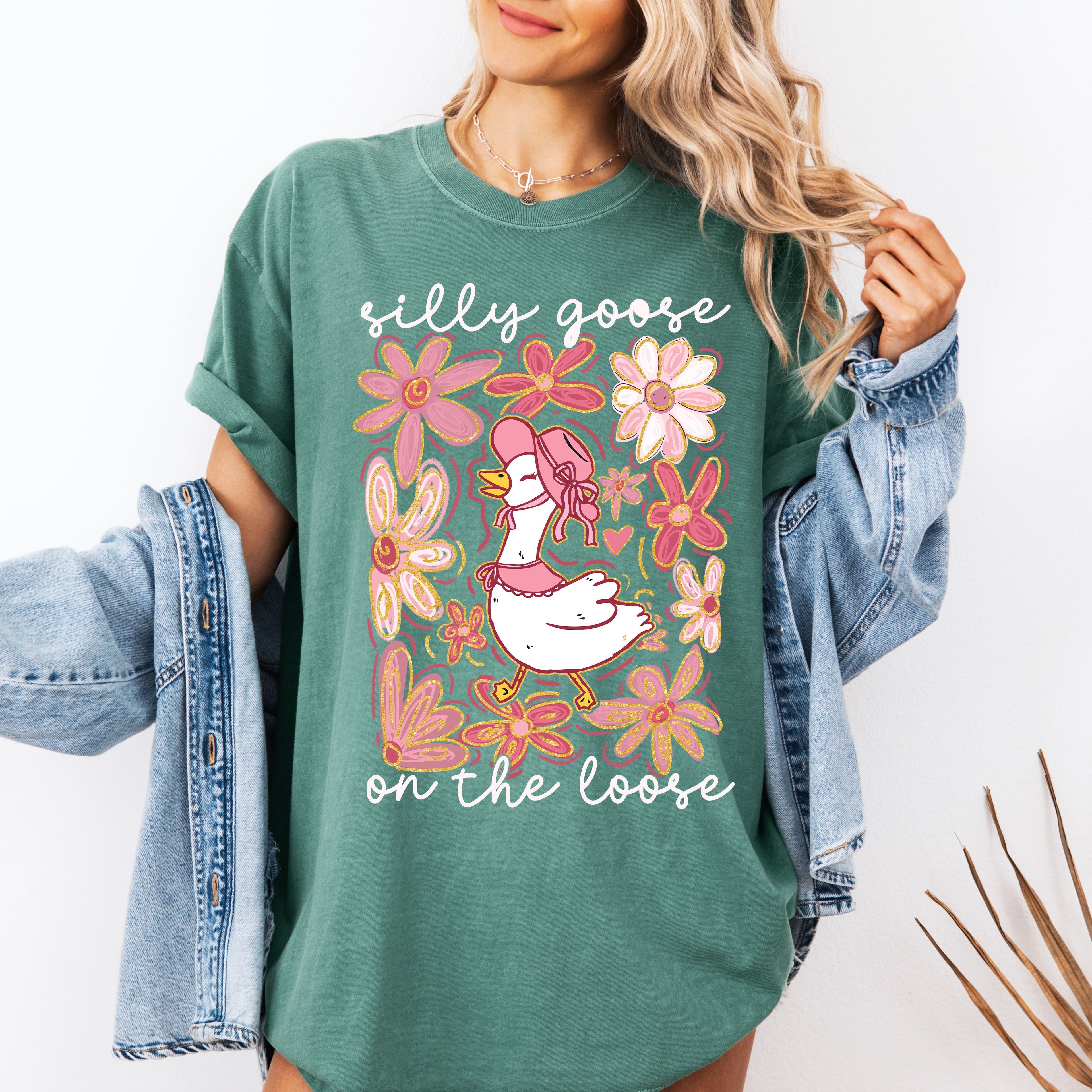 Silly Goose On The Loose Comfort Colors Tee Soft Cotton Boho Floral Spring Limited Edition Design