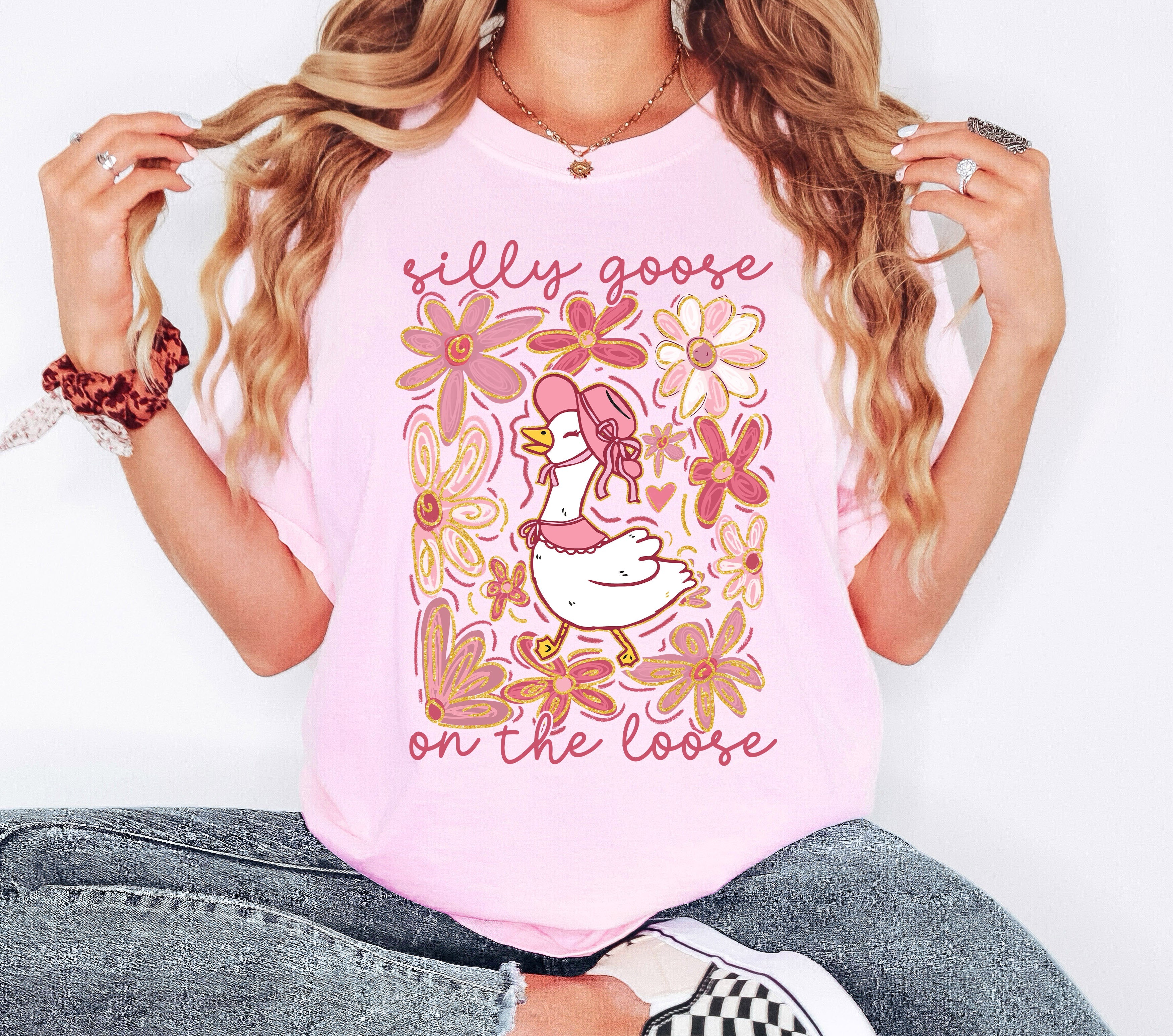 Silly Goose On The Loose Comfort Colors Tee Soft Cotton Boho Floral Spring Limited Edition Design