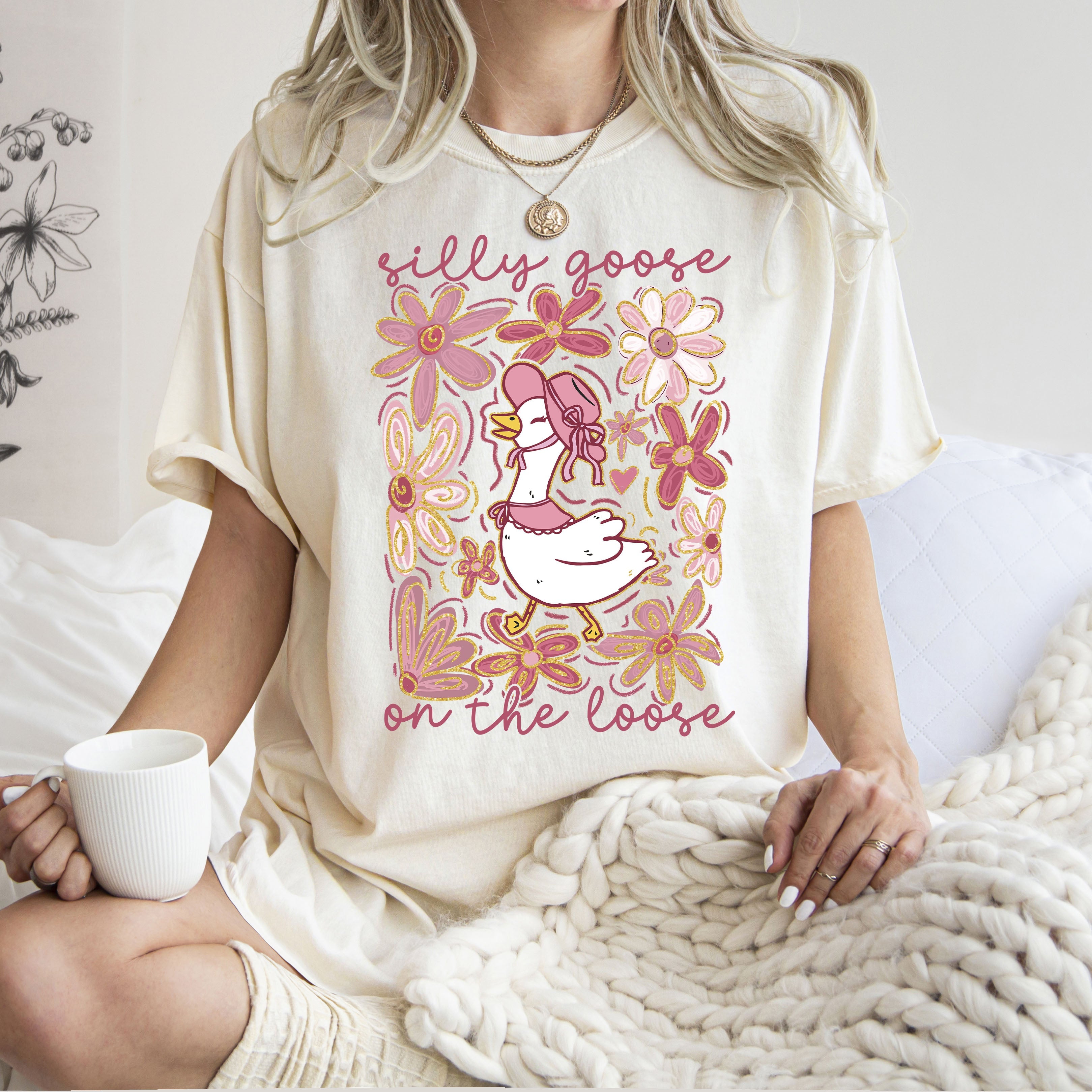 Silly Goose On The Loose Comfort Colors Tee Soft Cotton Boho Floral Spring Limited Edition Design