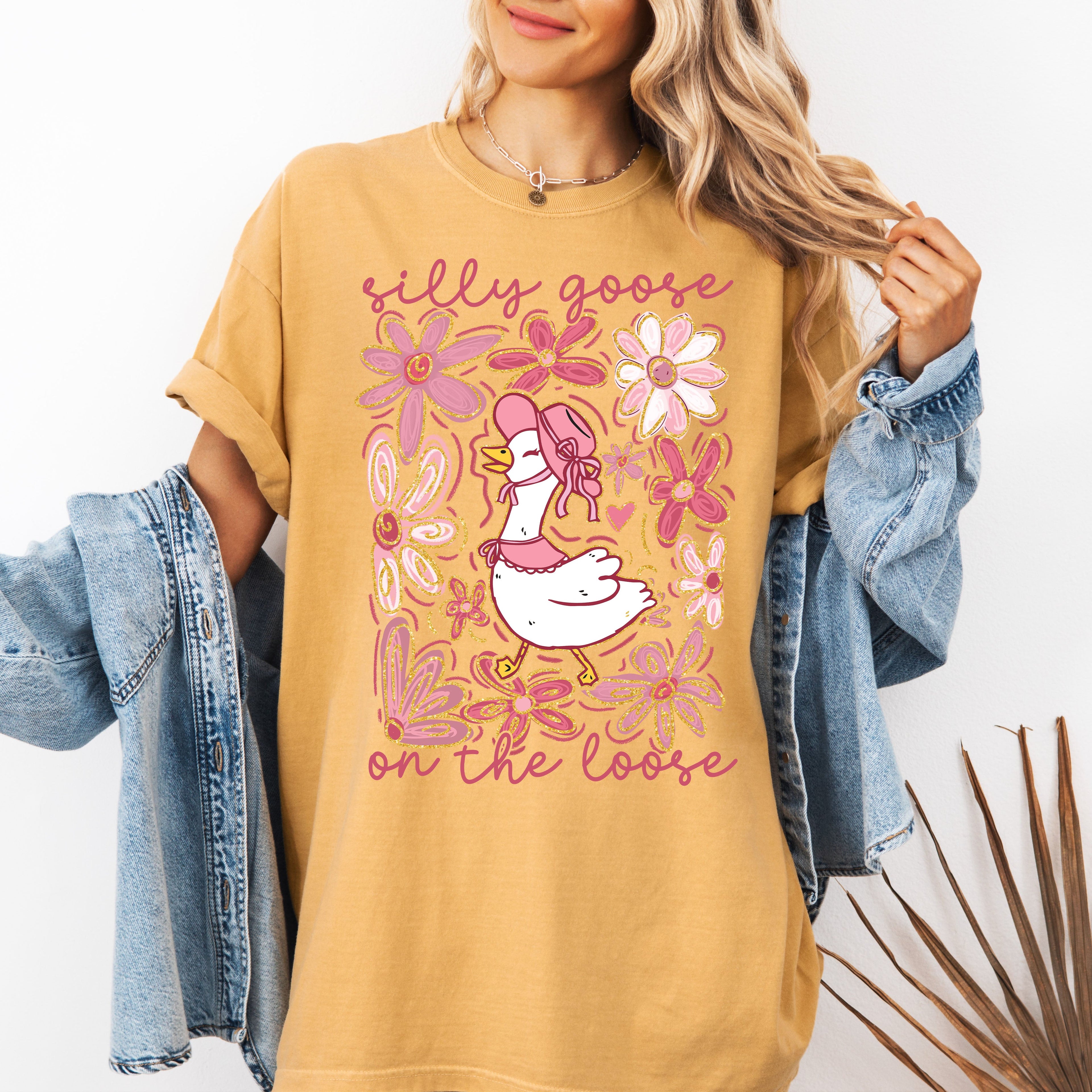 Silly Goose On The Loose Comfort Colors Tee Soft Cotton Boho Floral Spring Limited Edition Design